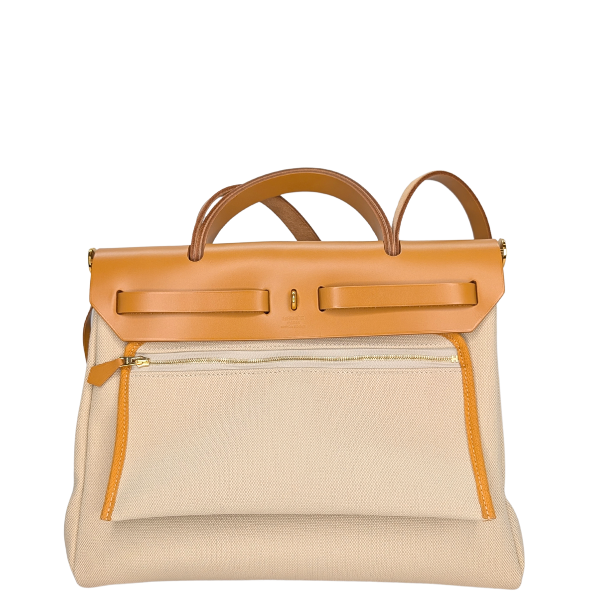Hermes Herbag 31 Canvas Hunter leather Beton GHW Stamp Z