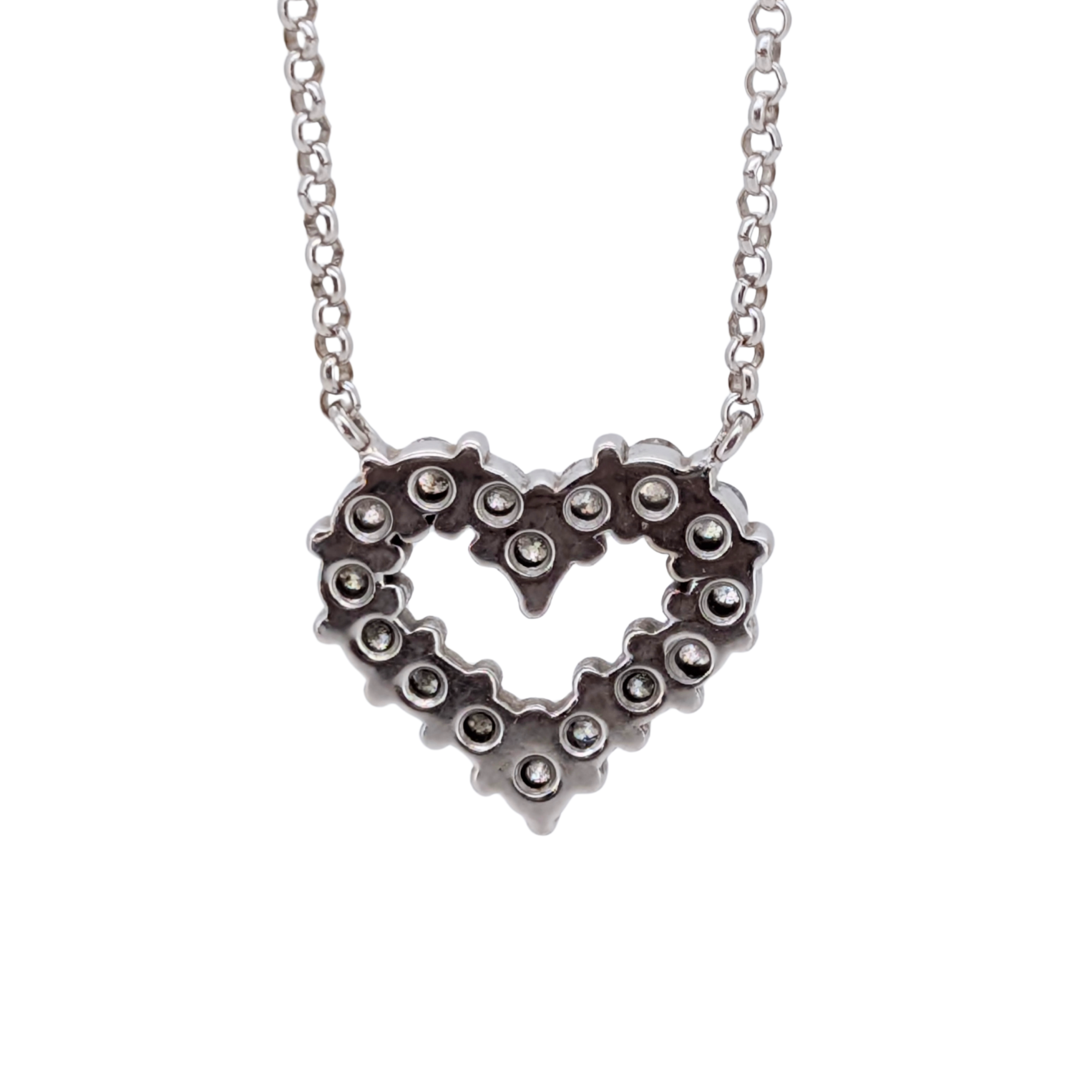 0.75Ct Natural Diamond Open Heart Pendant Necklace In 18K White Gold
