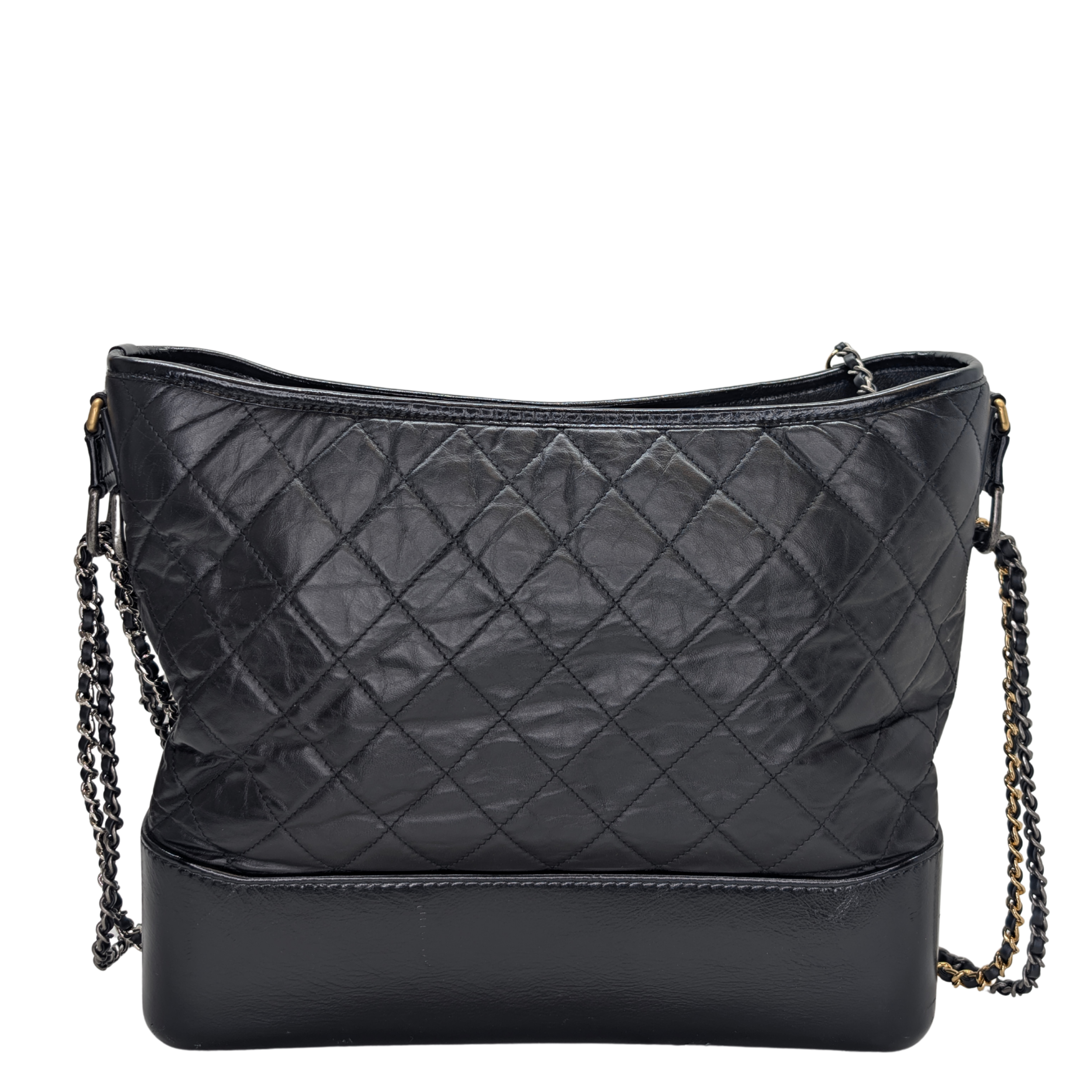 Chanel Aged Calfskin Quilted Large Gabrielle Hobo Bag Black