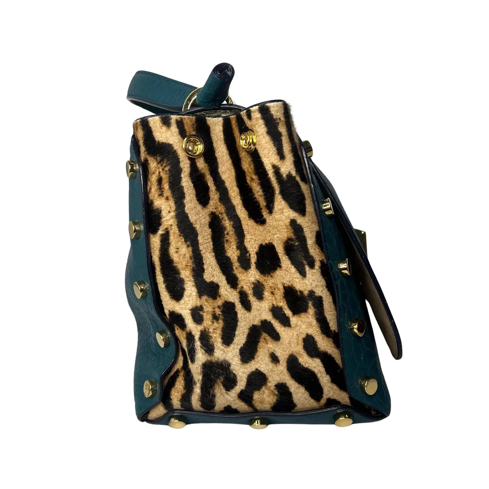 Jimmy Choo Lockett/XB Medium Bag – Teal Leather & Leopard Pony Hair - Lost Designer