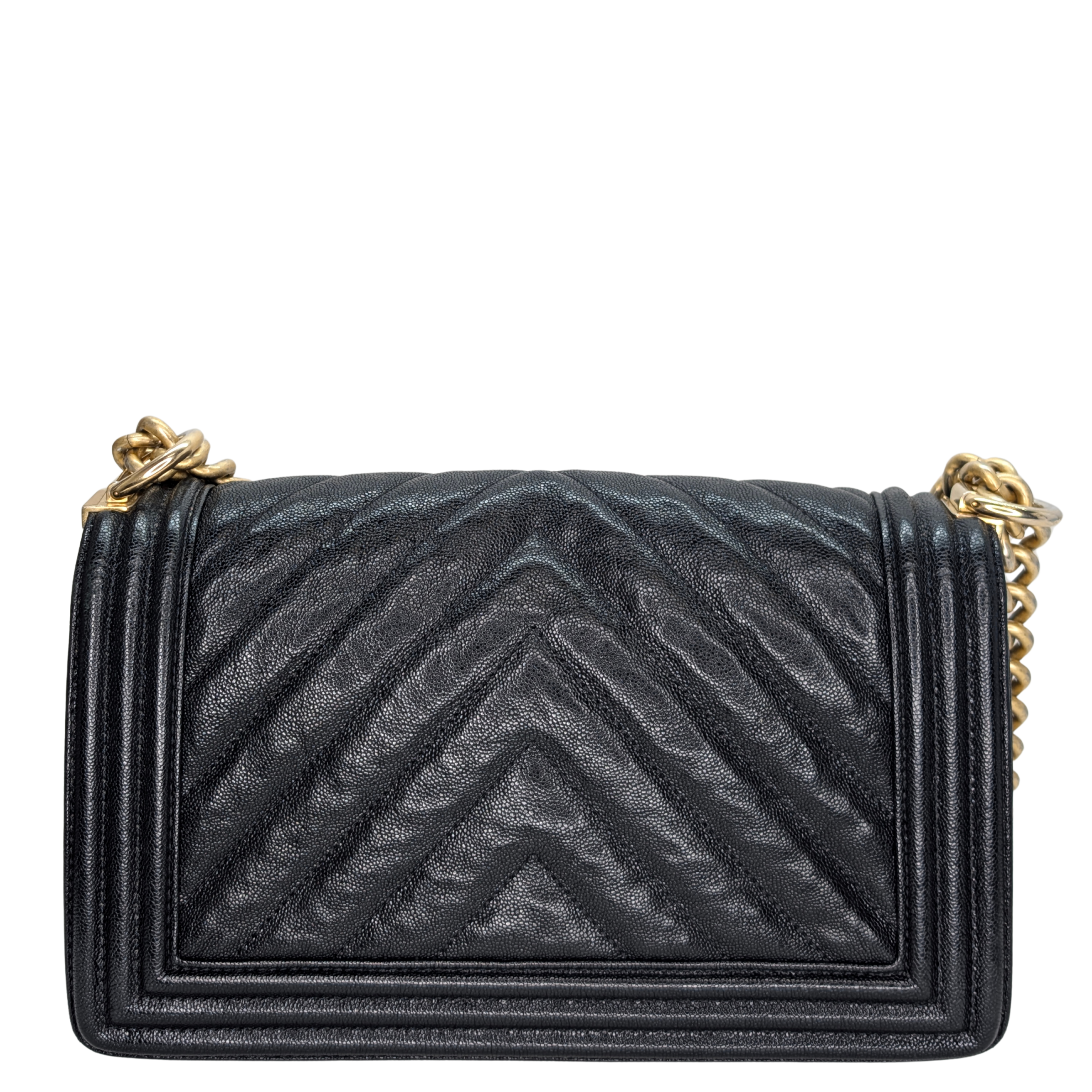 Chanel Old Medium Boy Bag Chevron Caviar Black GHW