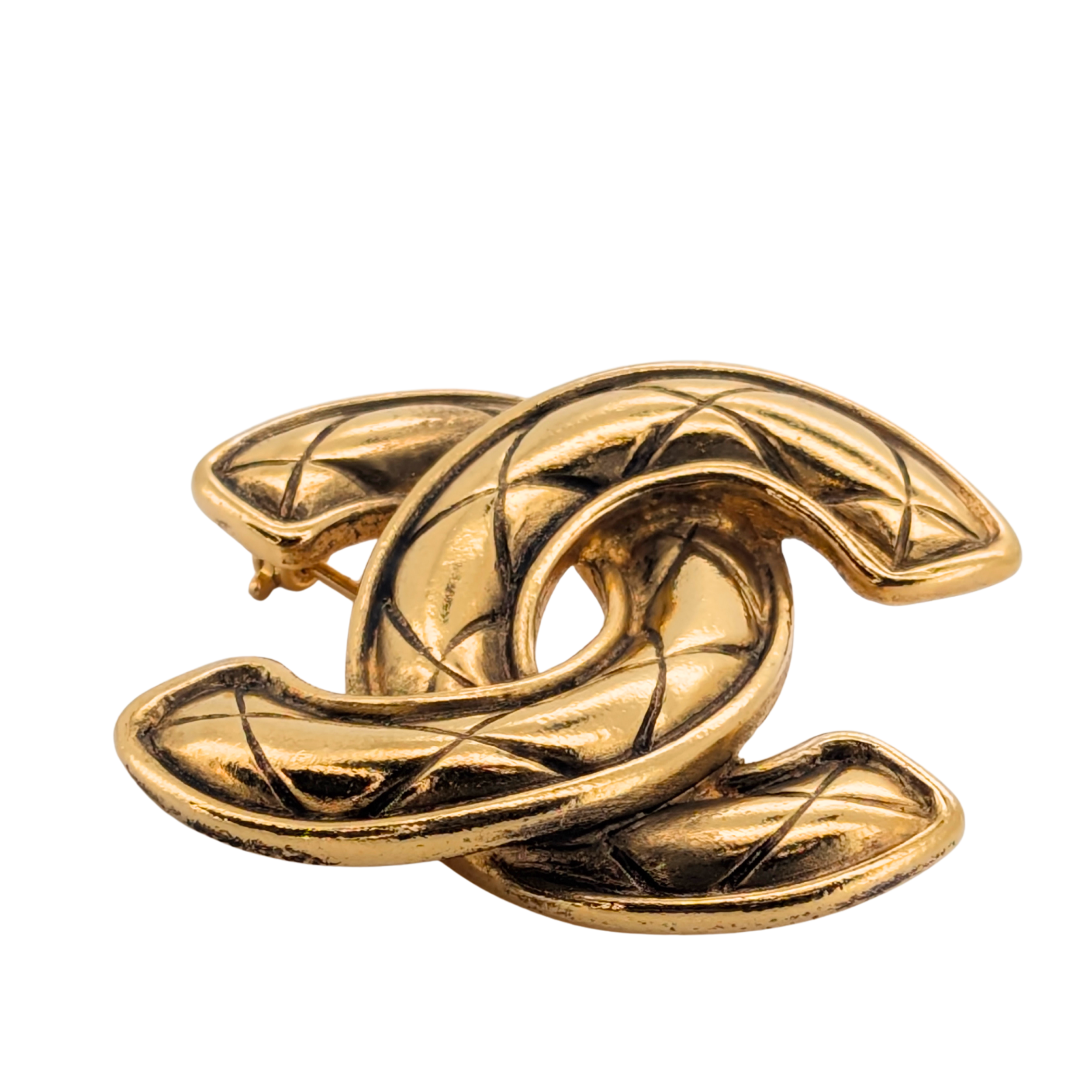 Chanel Quilted CC Brooch Pin Gold Plated