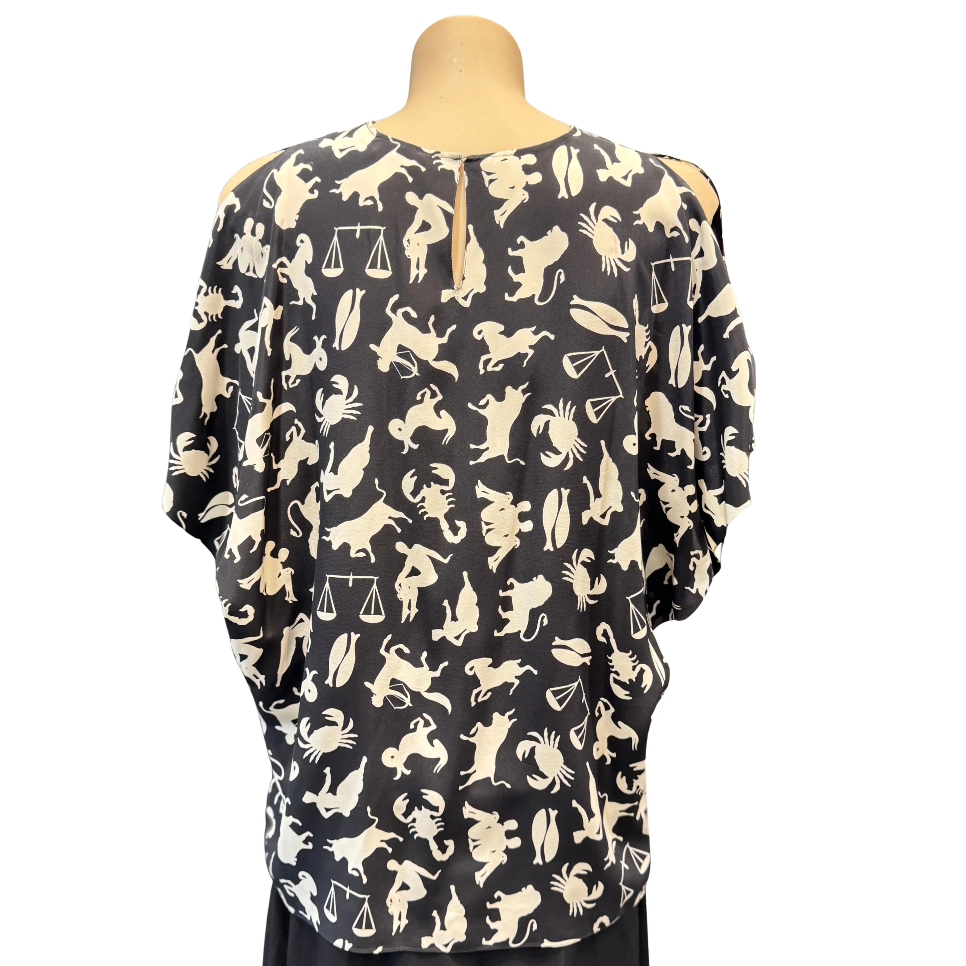 Saint Laurent Black/Cream Silk Zodiac Print Blouse Shirt 40 - Lost Designer