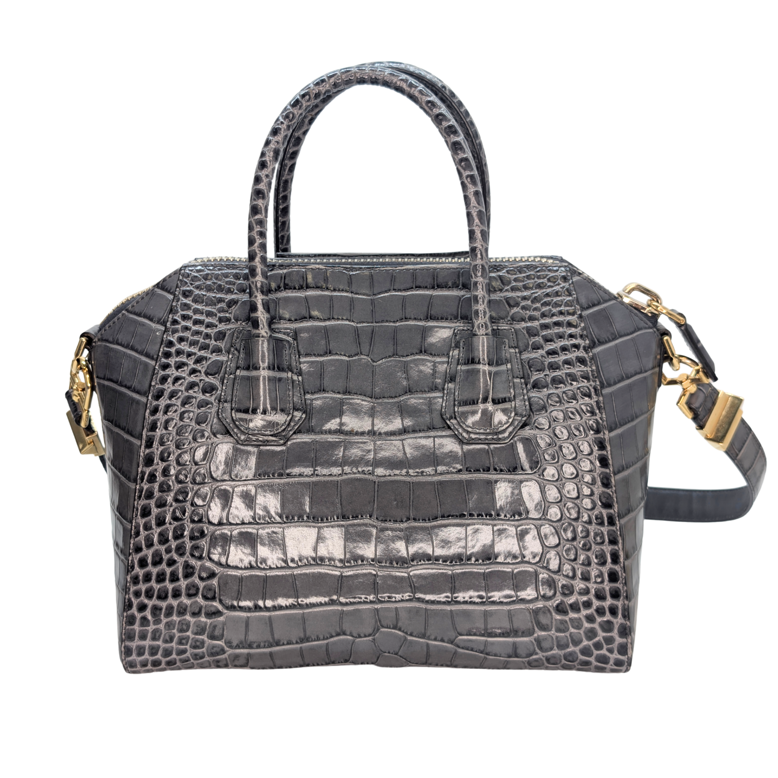 Givenchy Small Antigona Black Crocodile Embossed Bag Storm Grey