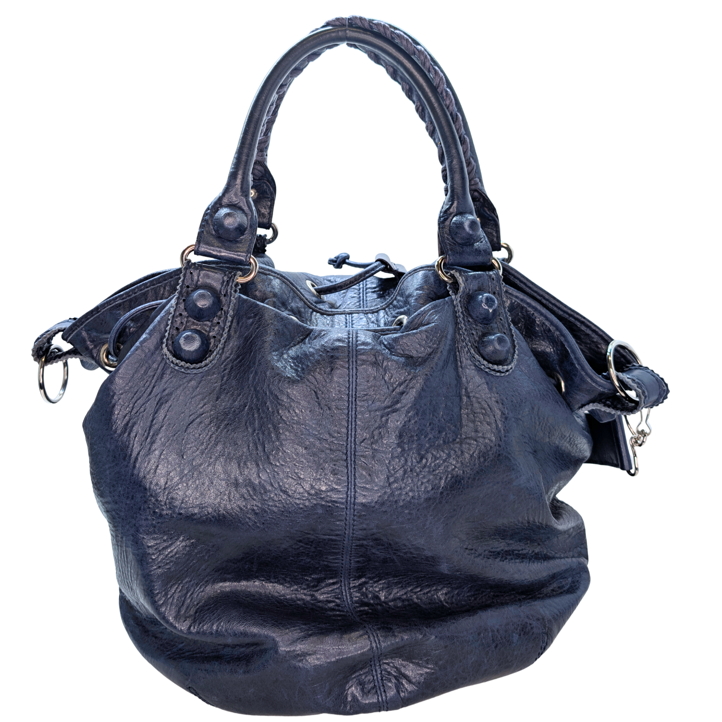 Balenciaga Pompon Motocross City Bag Navy