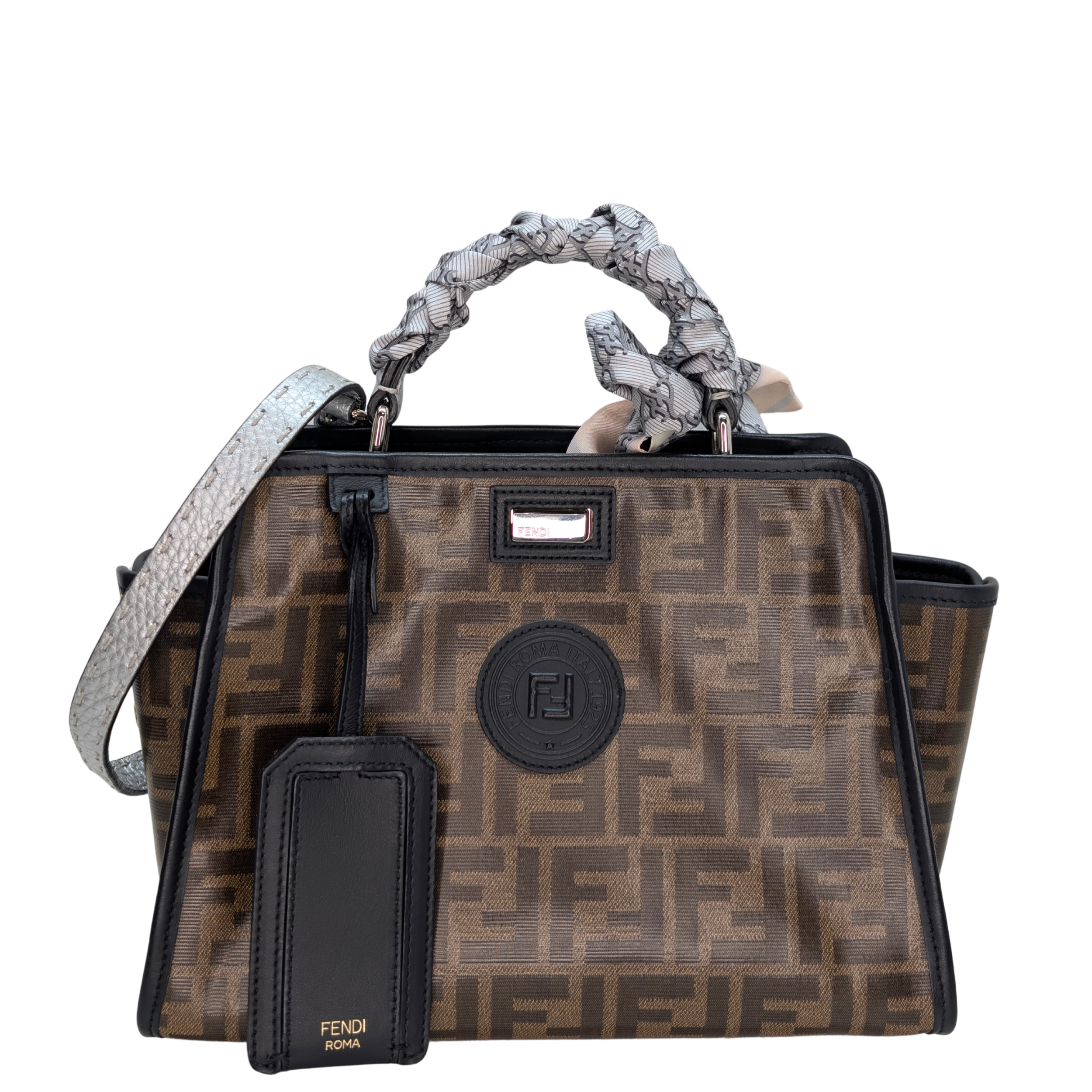 Fendi Peekaboo ISeeU Petite Mini Selleria Bag Silver Metallic