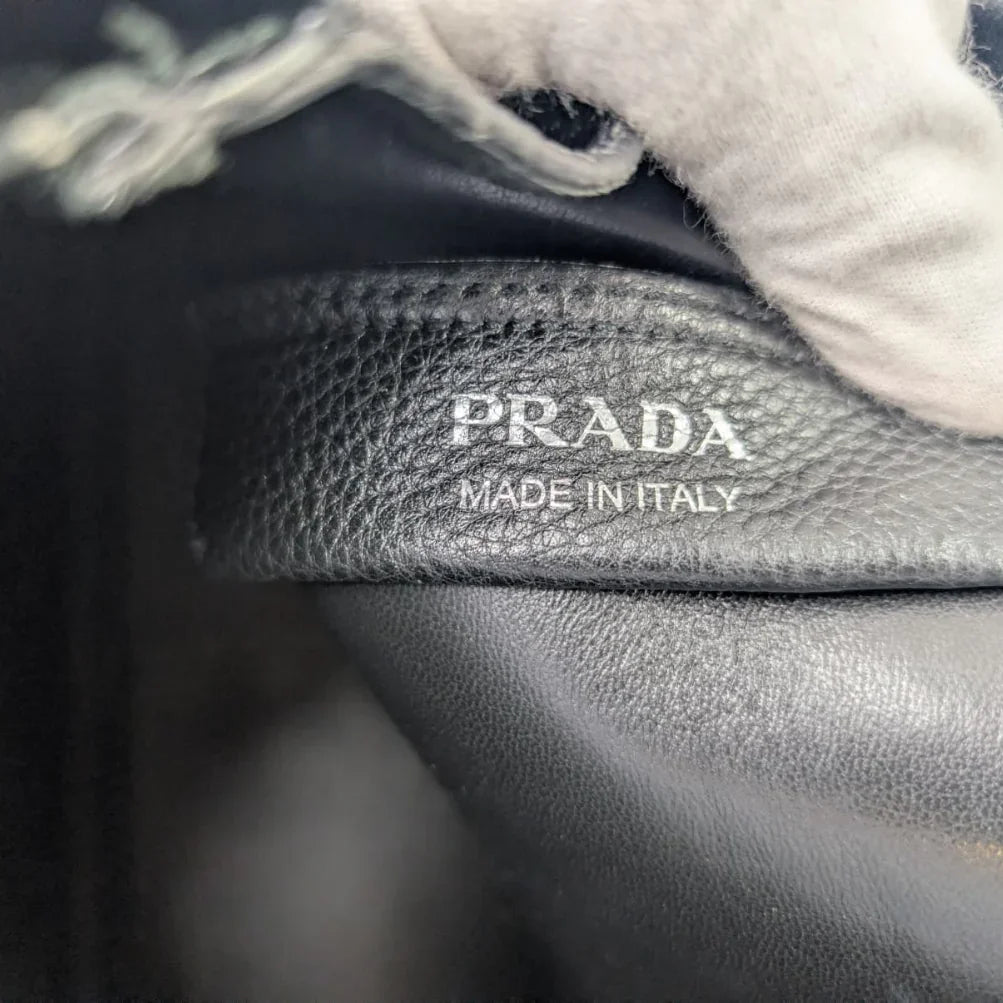 Prada Daino Soft Medium Dynamique Tote Bag Black - Lost Designer