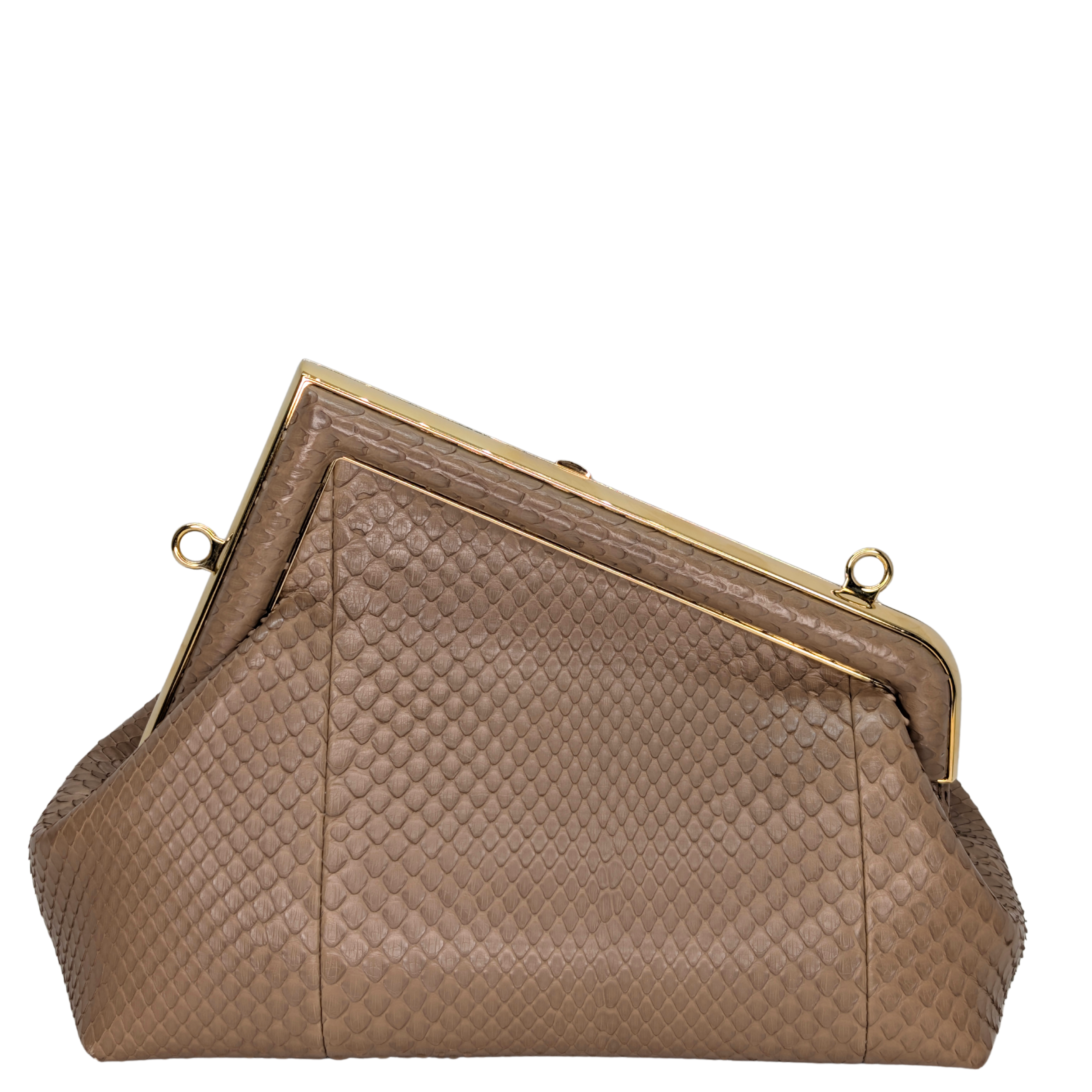 Fendi First Bag Clutch Small Full Snake Python Dark Beige