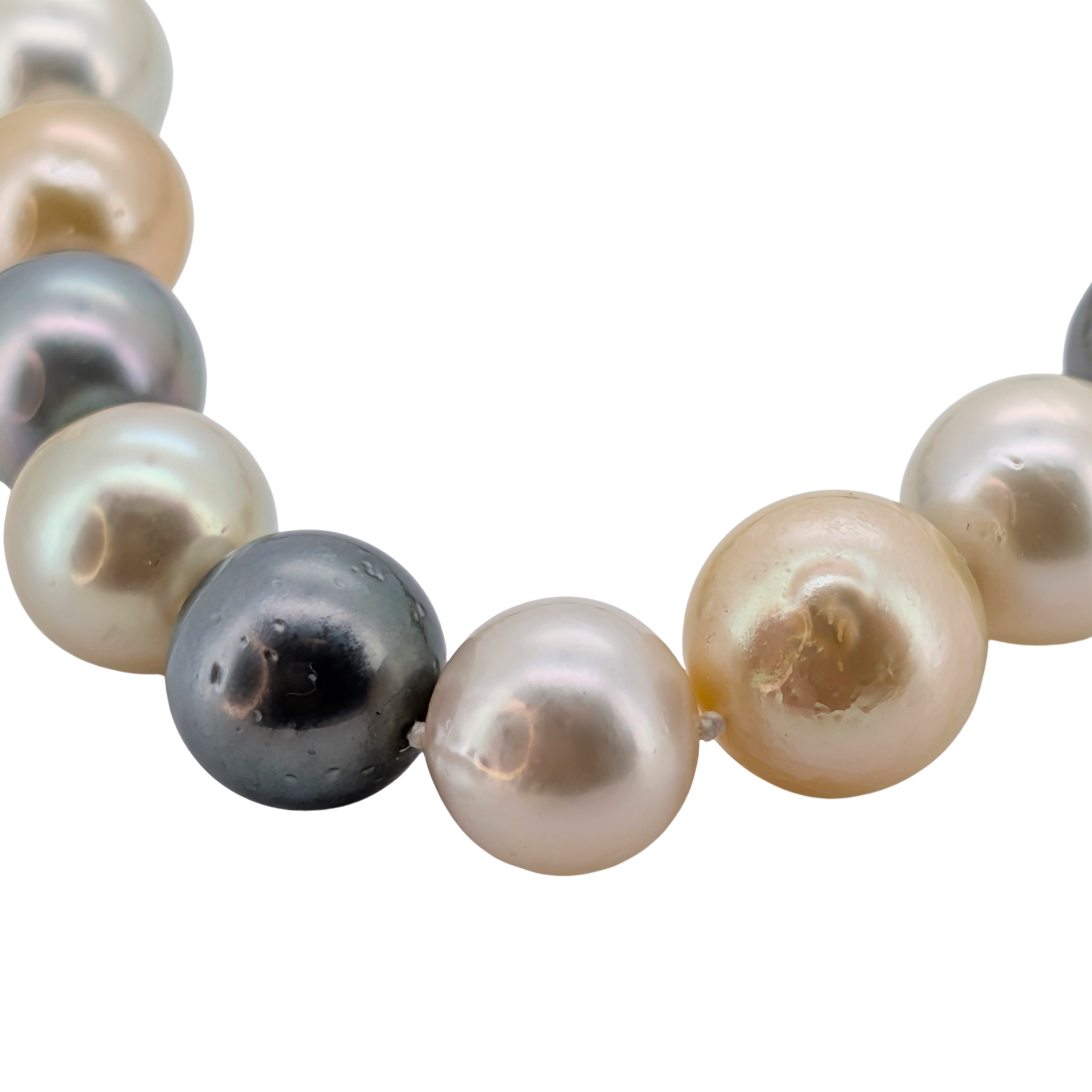 Cultured Tahitian & South Sea Pearl Necklace With Multi-Coloured Pearls