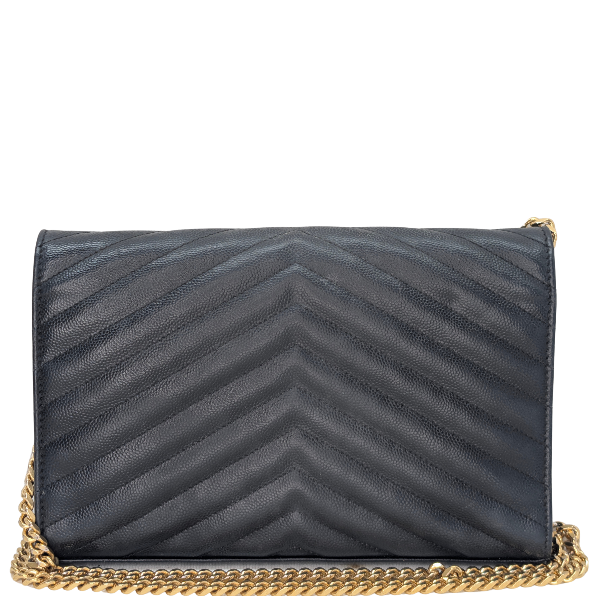 Saint Laurent Cassandre Envelope Chain Wallet Black