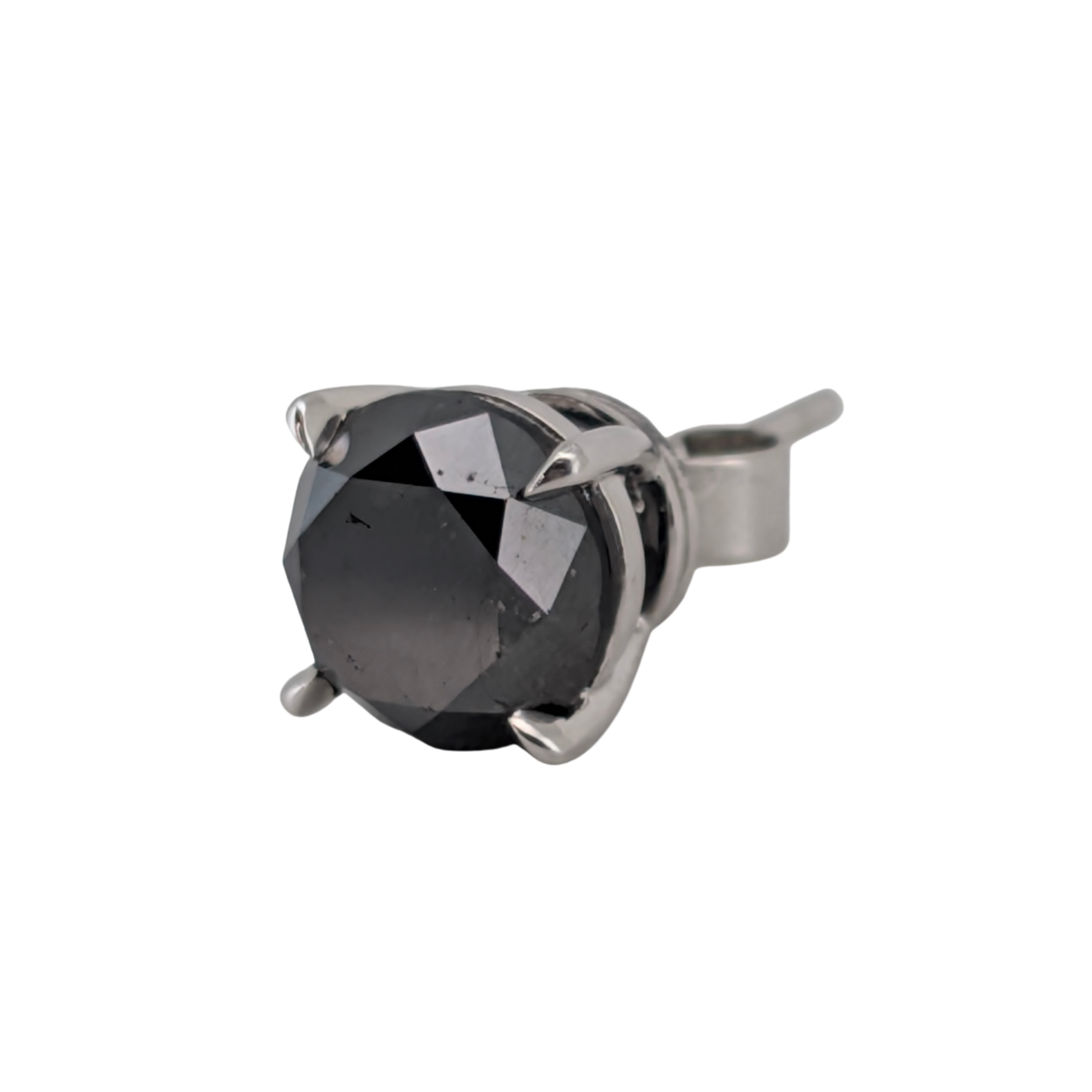 3.0Ct Black Diamond Brilliant Cut Stud Earrings On 14K White Gold