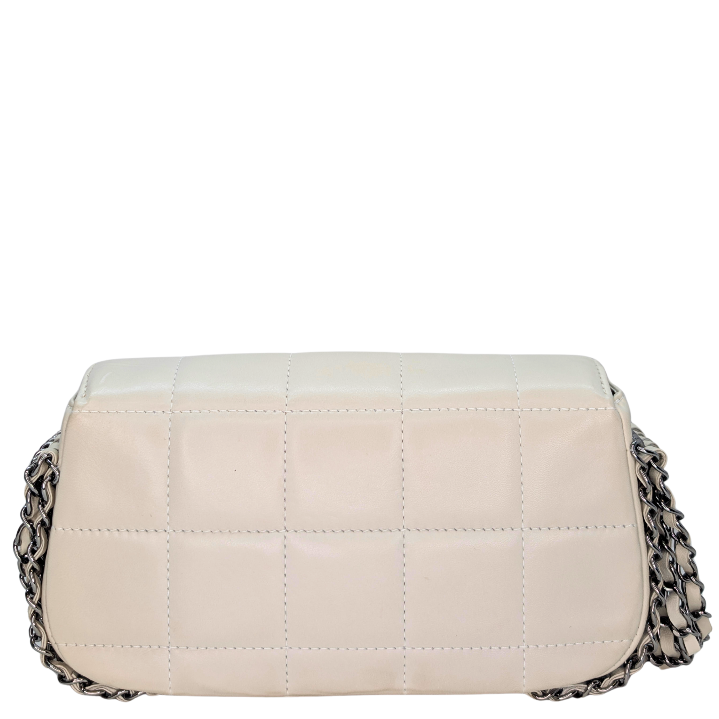 Chanel Chocolate Bar Multichain Square Quilt Flap Bag Off White
