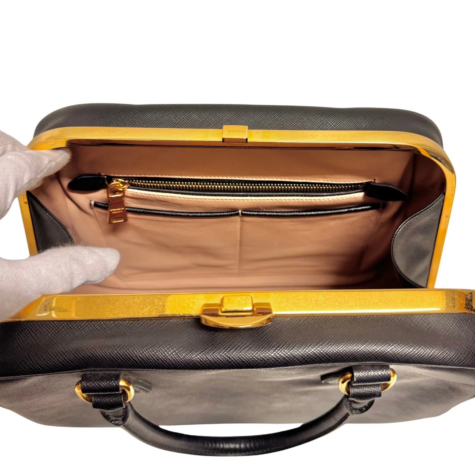 Pradaa Saffiano Lux Pyramid Bag Black - Lost Designer