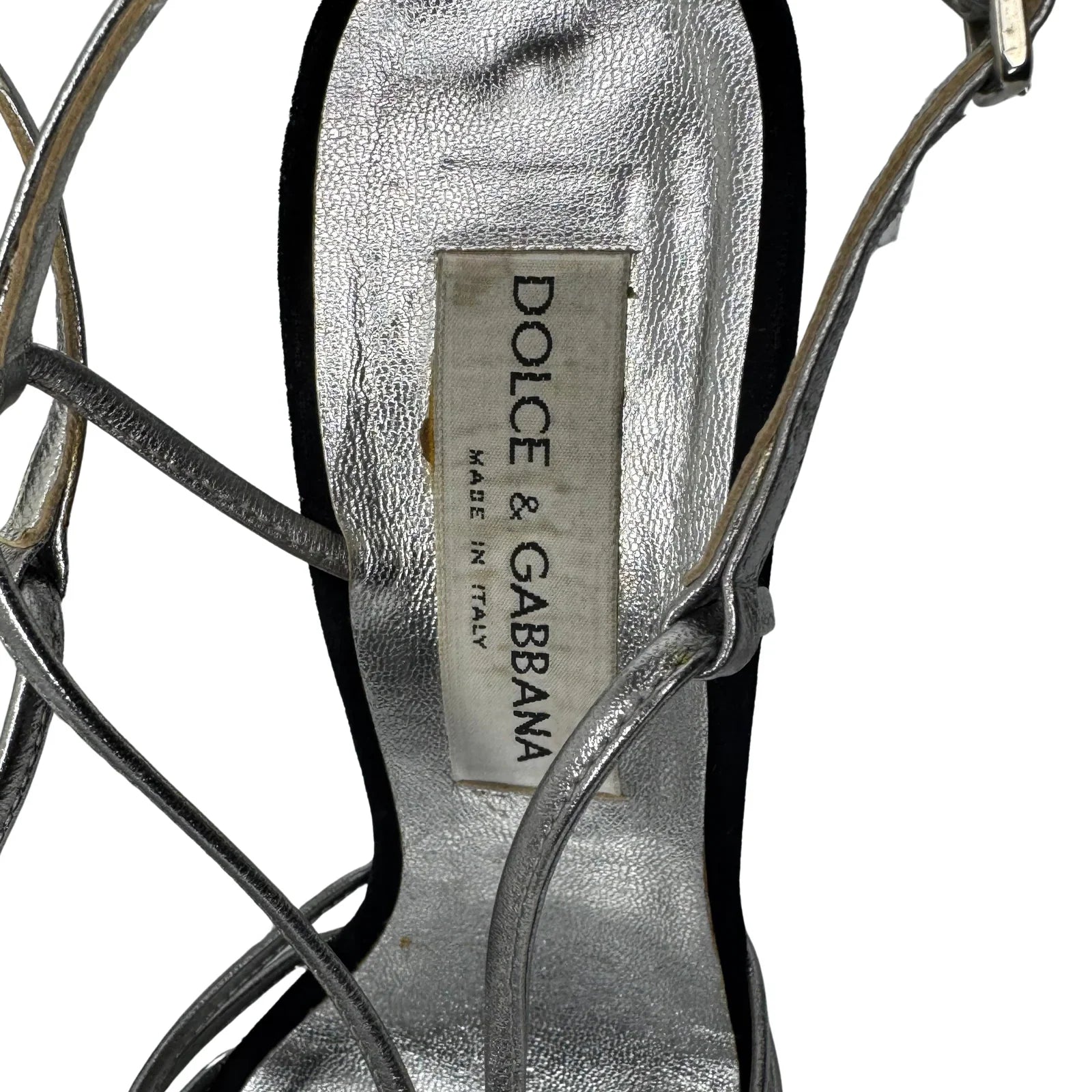DOLCE & GABBANA Silver Metallic & Black Velvet Strappy Heels - Size 39.5 - Lost Designer