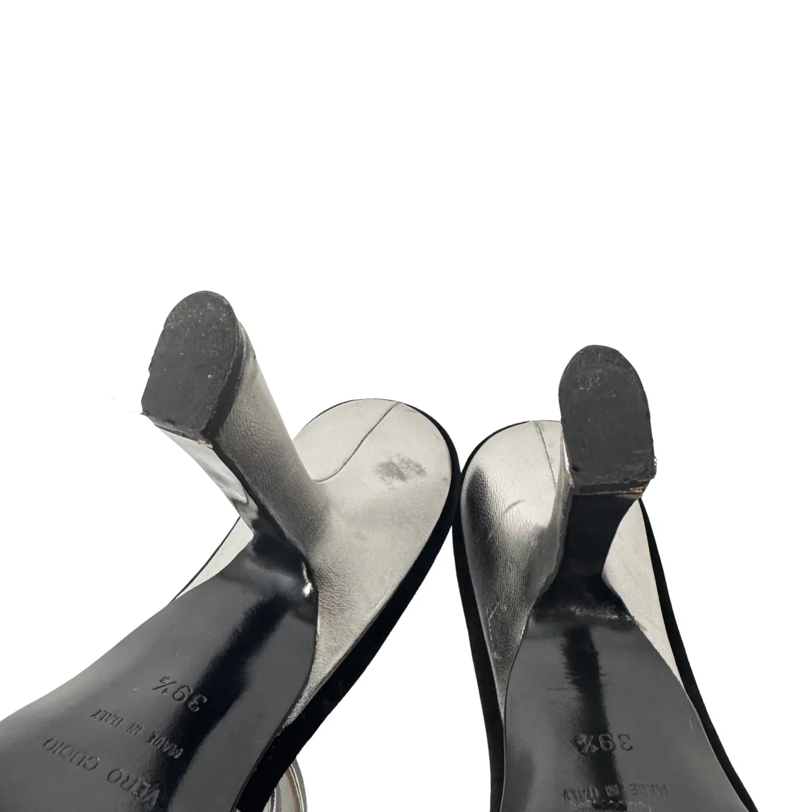 DOLCE & GABBANA Silver Metallic & Black Velvet Strappy Heels - Size 39.5 - Lost Designer