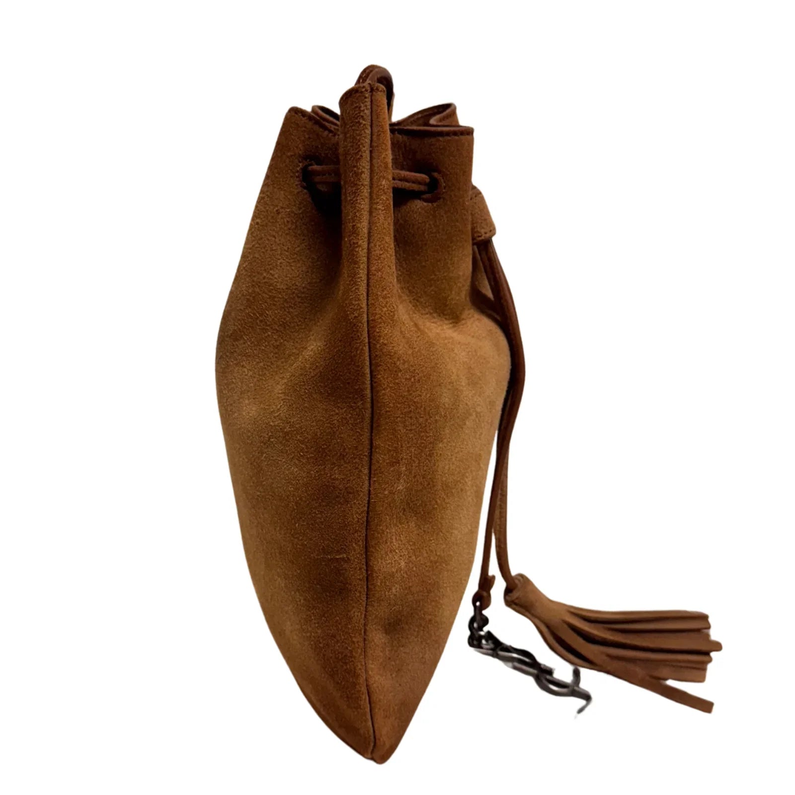 Saint Laurent Jen Flat Bucket Leather Bag Camel - Lost Designer