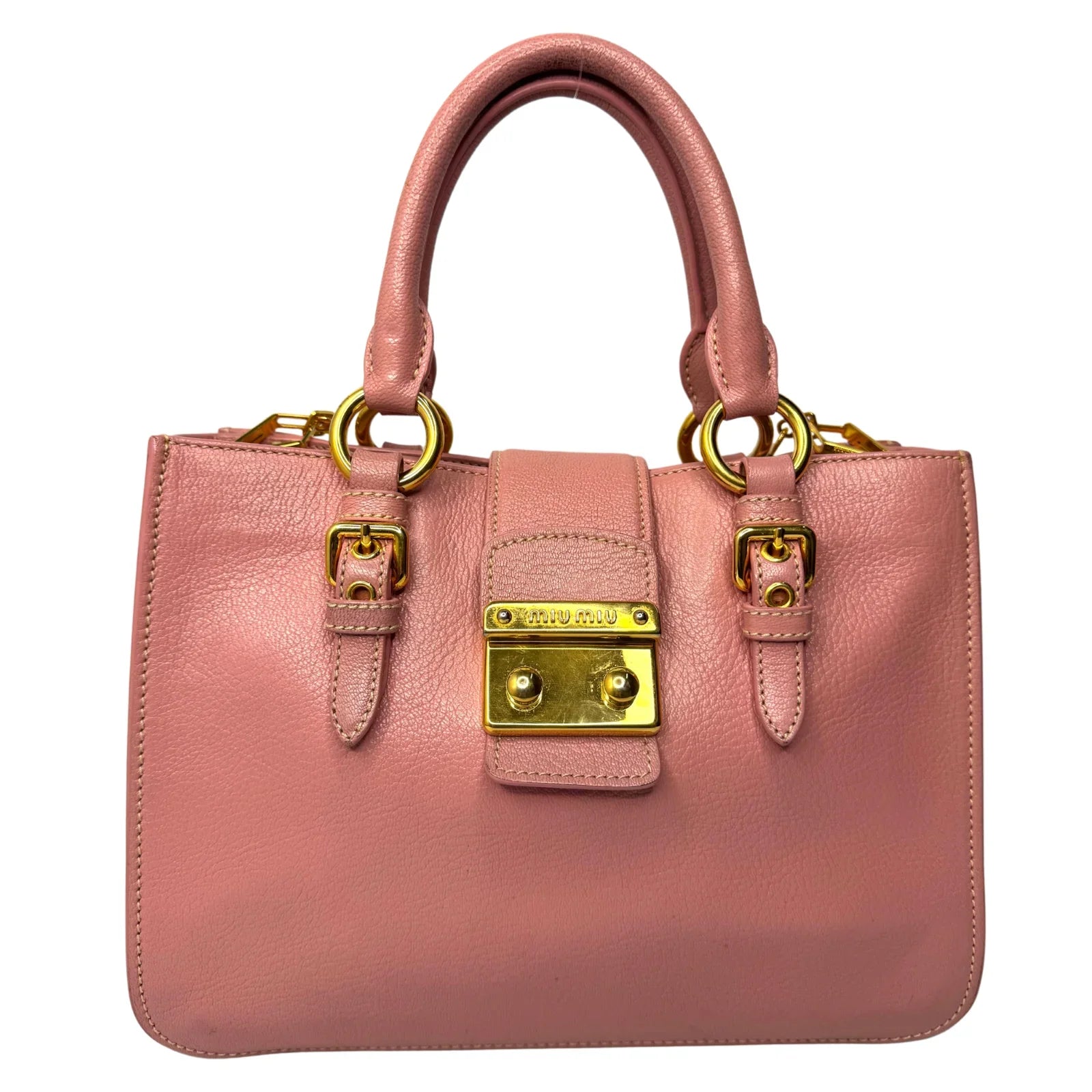 Miu Miu Goatskin Madras Shopping Crossbody Tote Bag Pink - Lost Designer