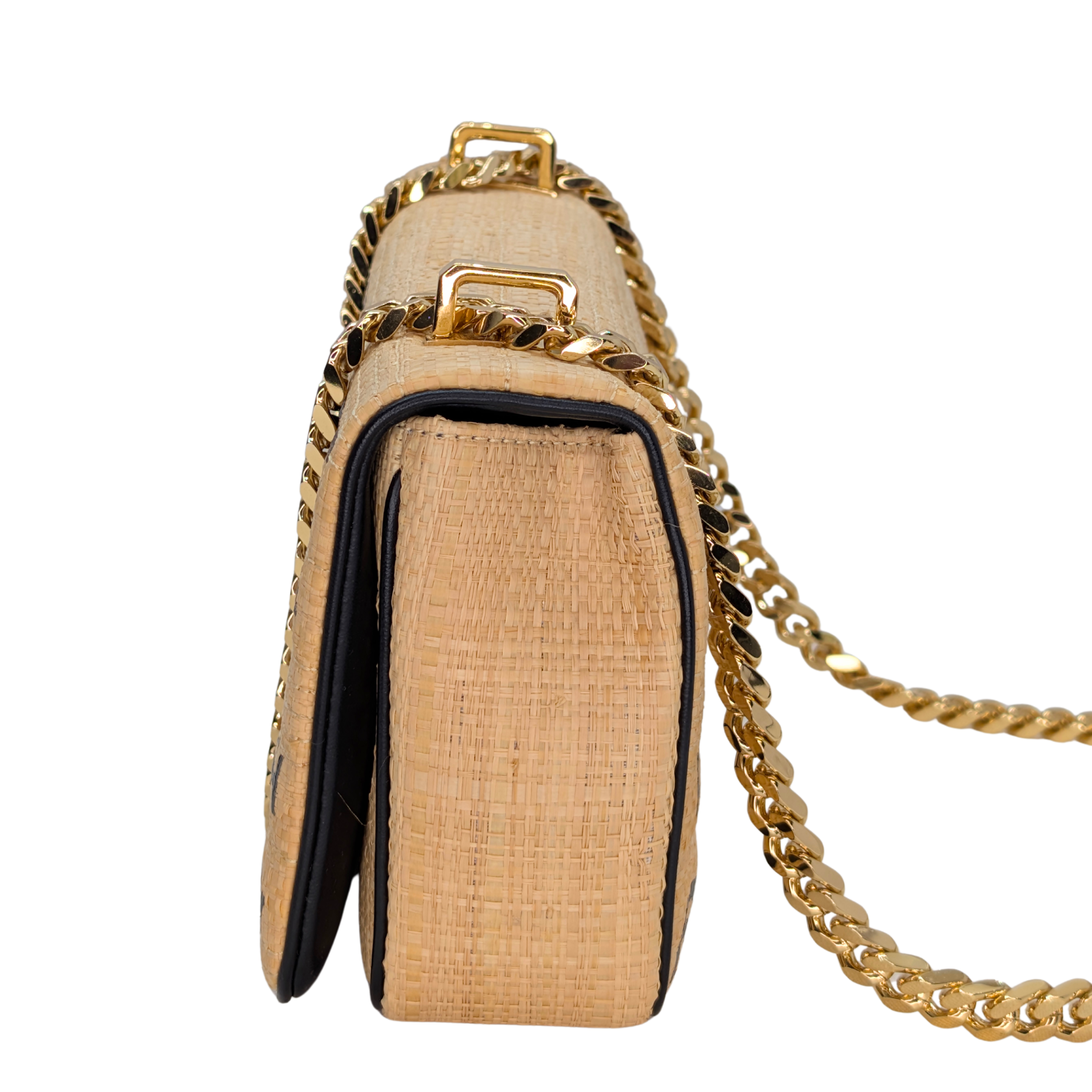 Burberry Small Horseferry Print Quilted Raffia Lola Bag