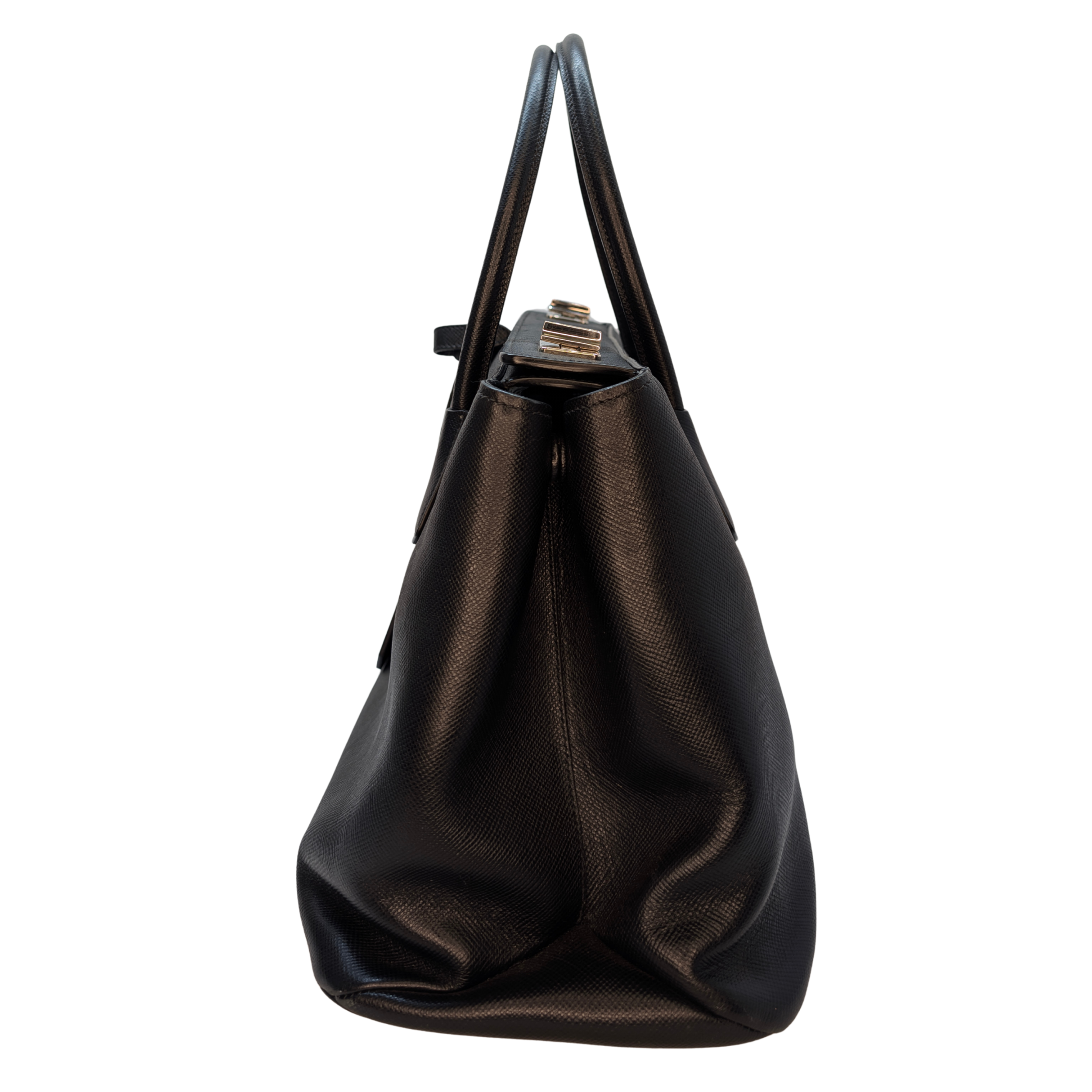 Prada Saffiano Cuir Twist Lock Tote Bag Black