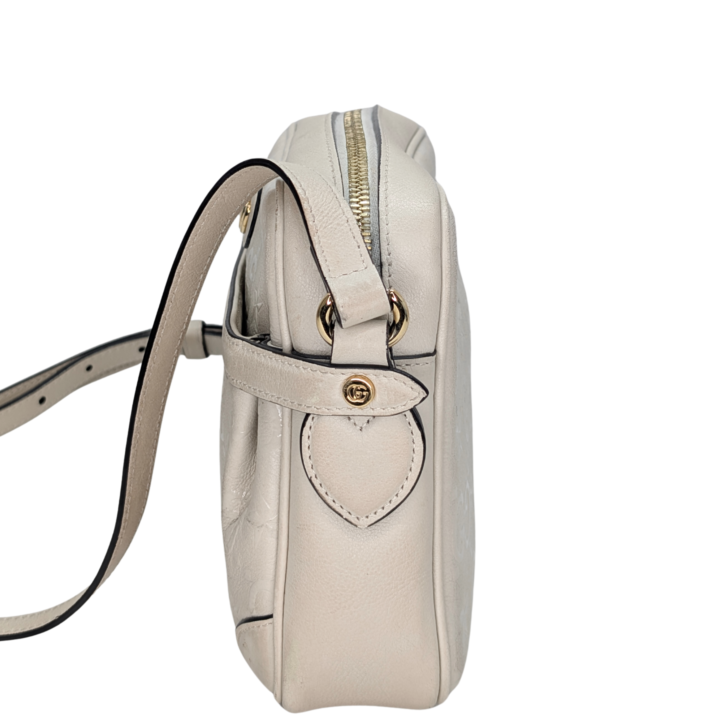 Gucci White GG Star Leather Camera Shoulder Bag