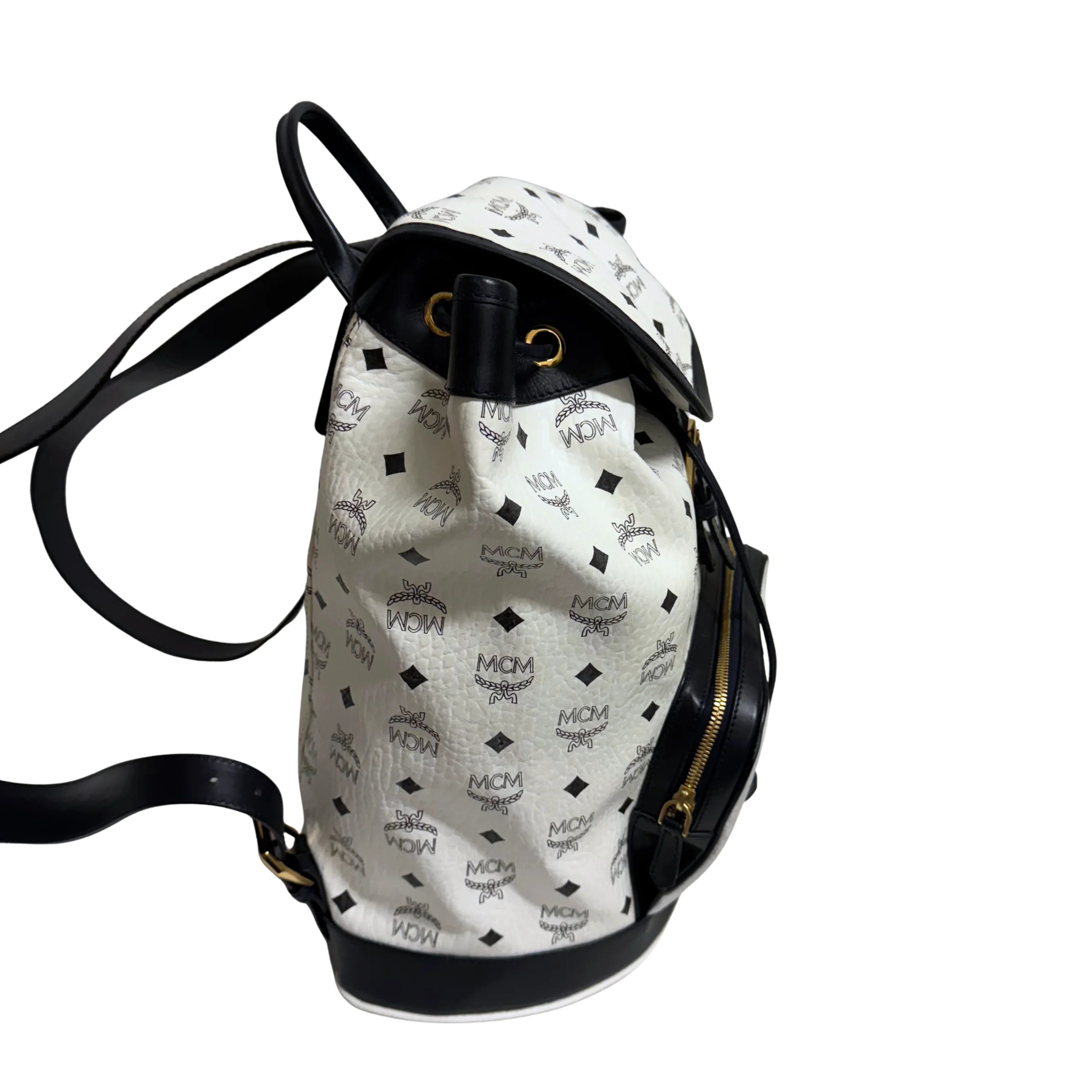 MCM Heritage Drawstring Backpack White - Lost Designer