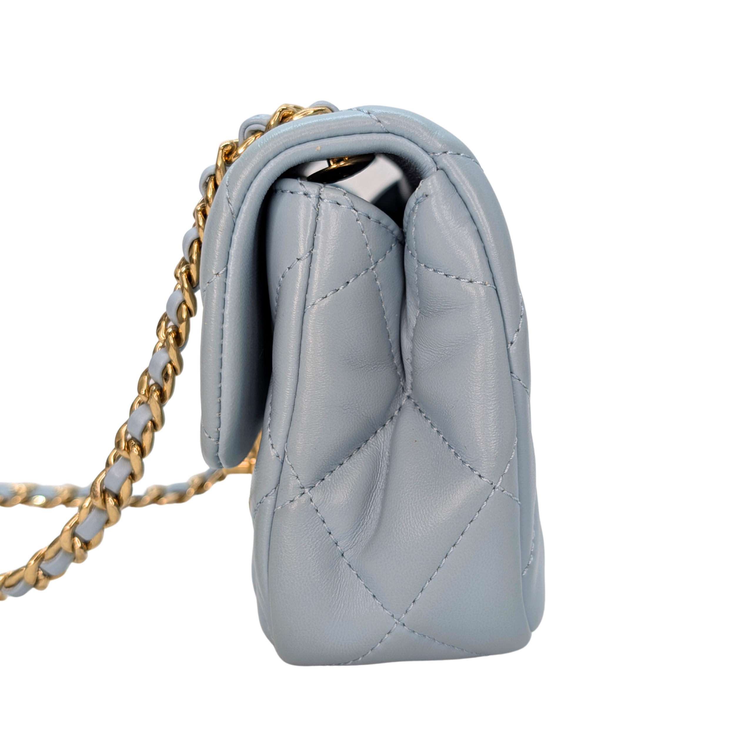 Chanel Quilted Lambskin Leather Mini Flap Bag Powder Blue