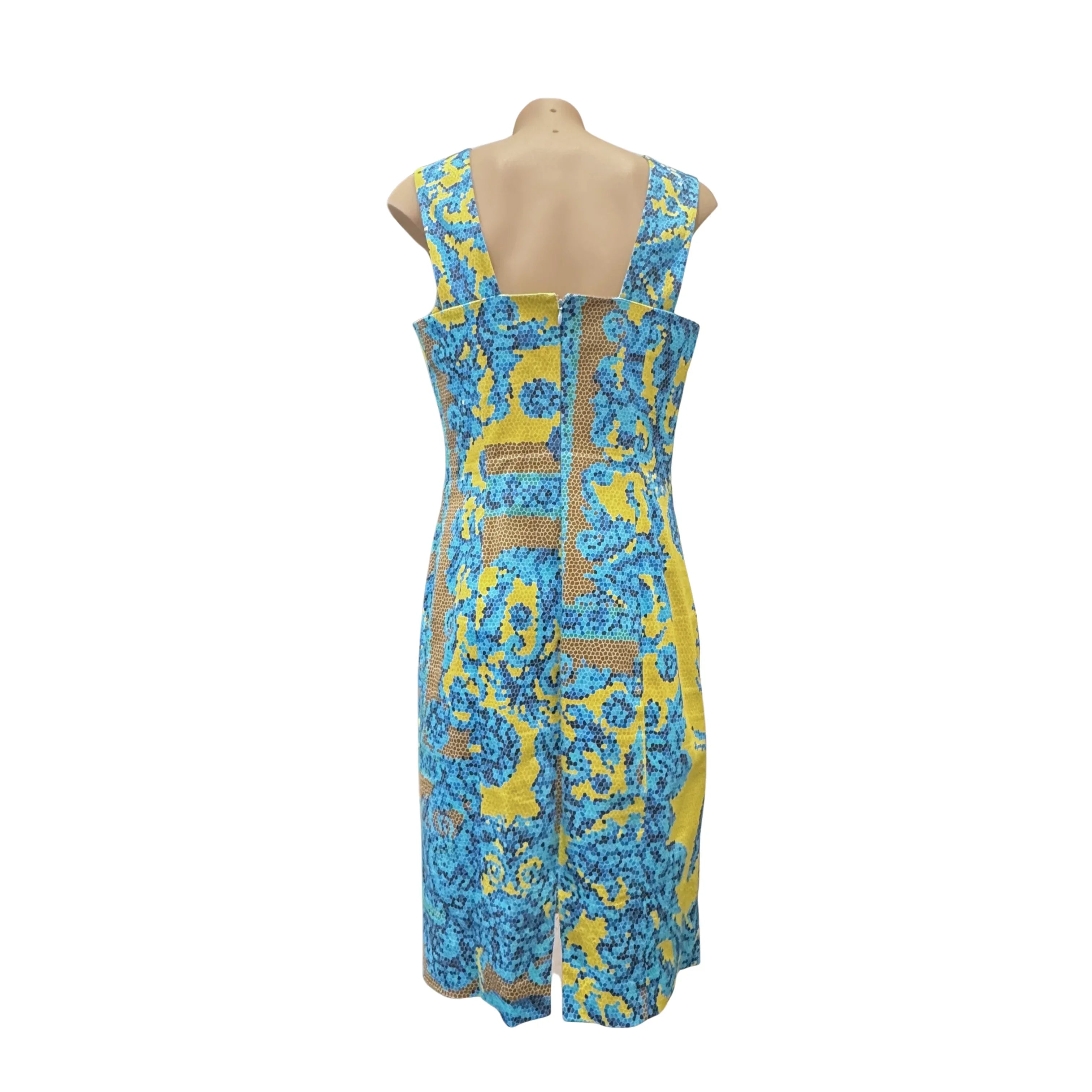 Versace Yellow x Blue Baroque Print Sleeveless Sheath Dress Size 42 - Lost Designer