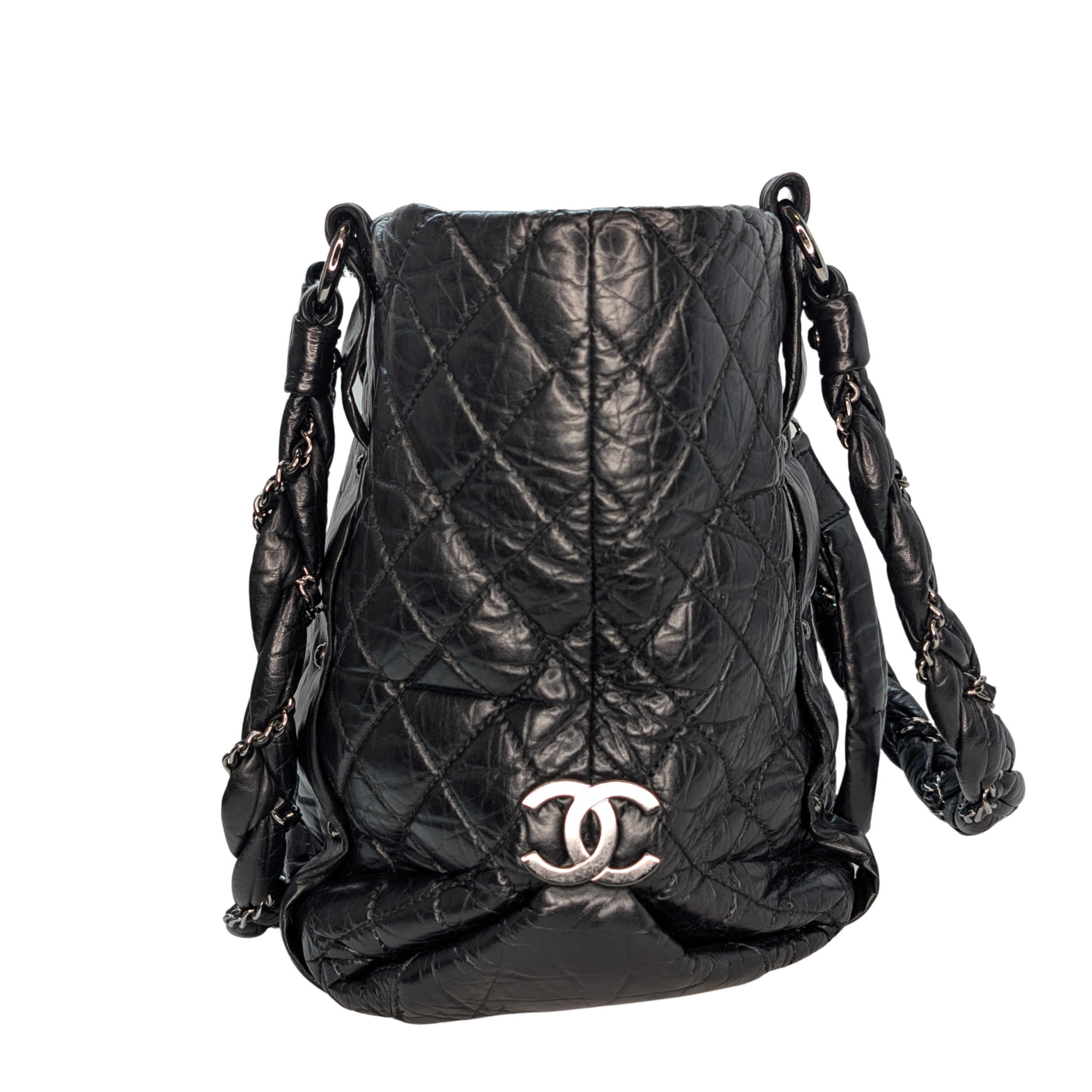 Chanel Distressed Lambskin Lady Braid Tote Bag Black