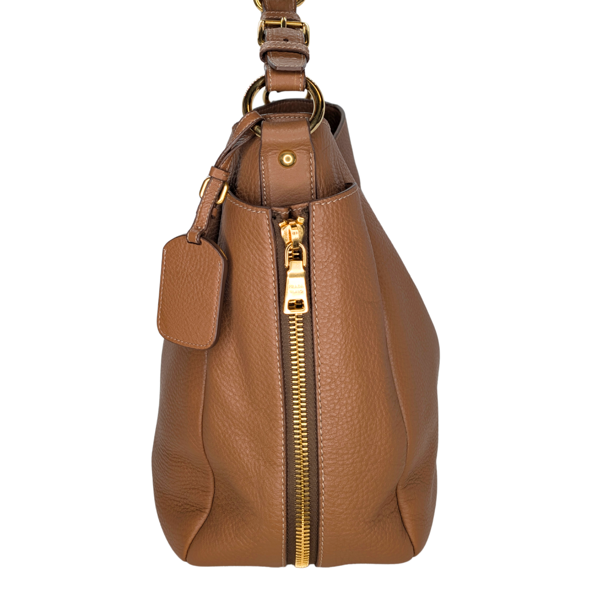 Prada Vitello Daino Leather Side Zip Hobo Tote Bag