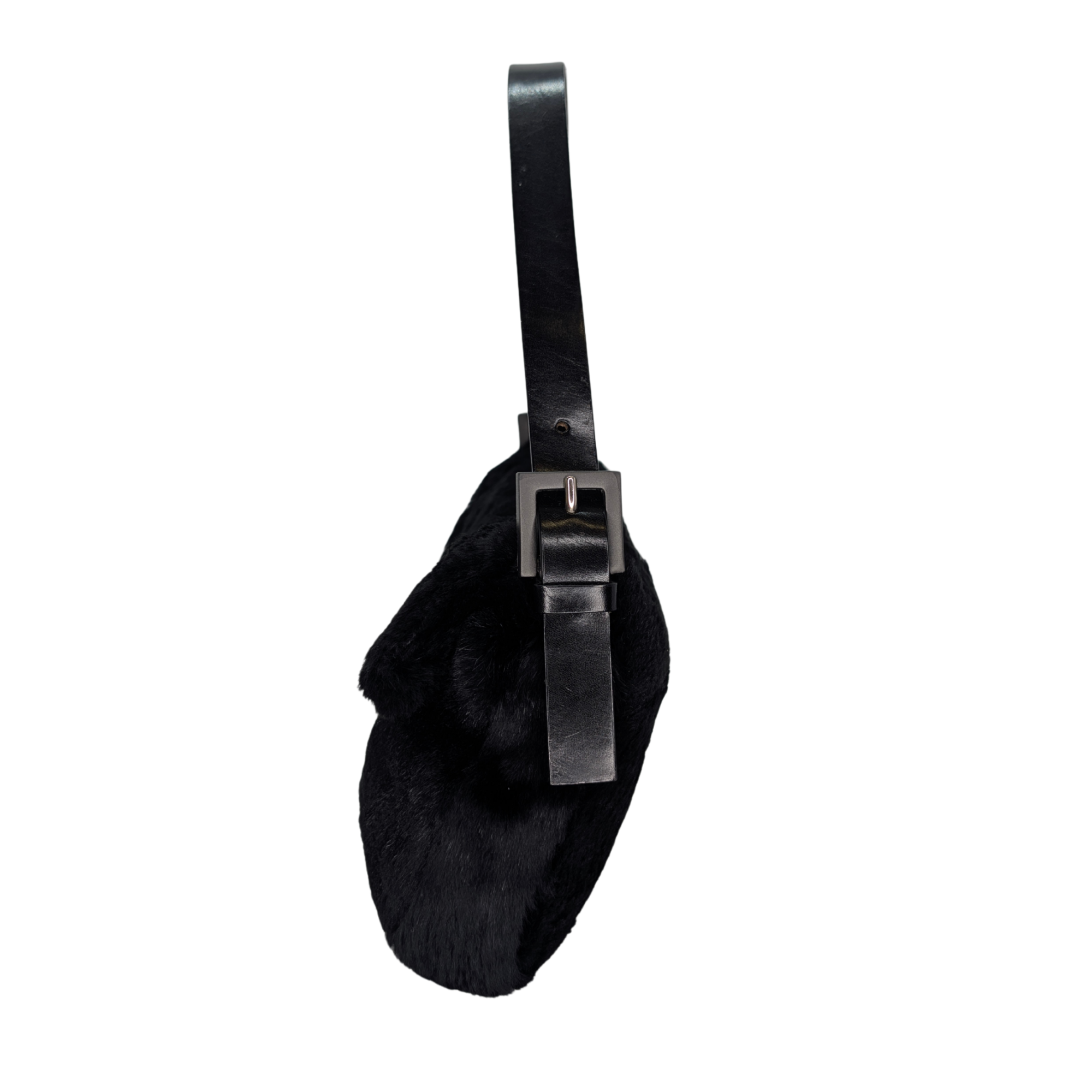 Fendi Rabbit Fur Baguette Handbag Black