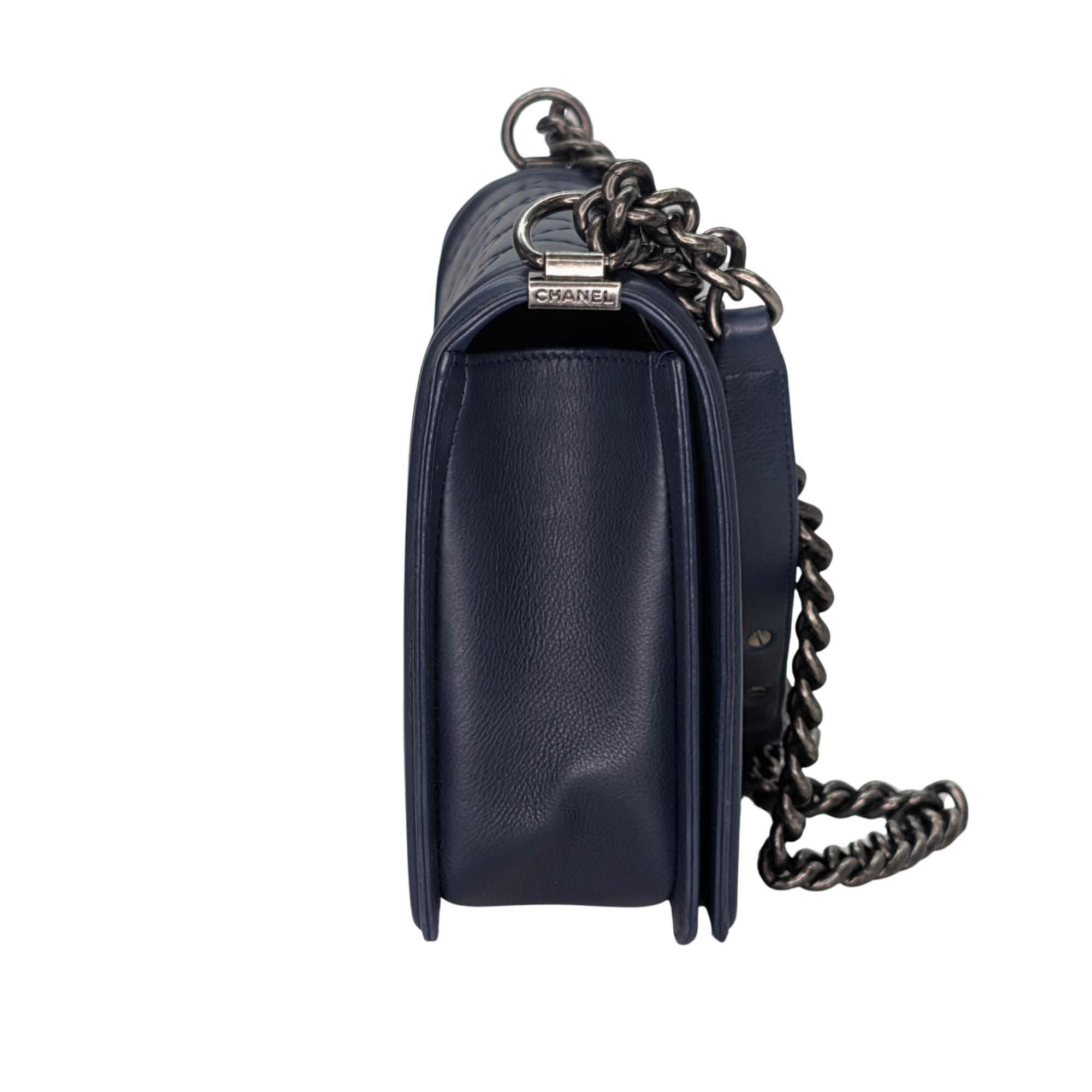Chanel Flap Boy Shoulder Bag Medium Navy Blue