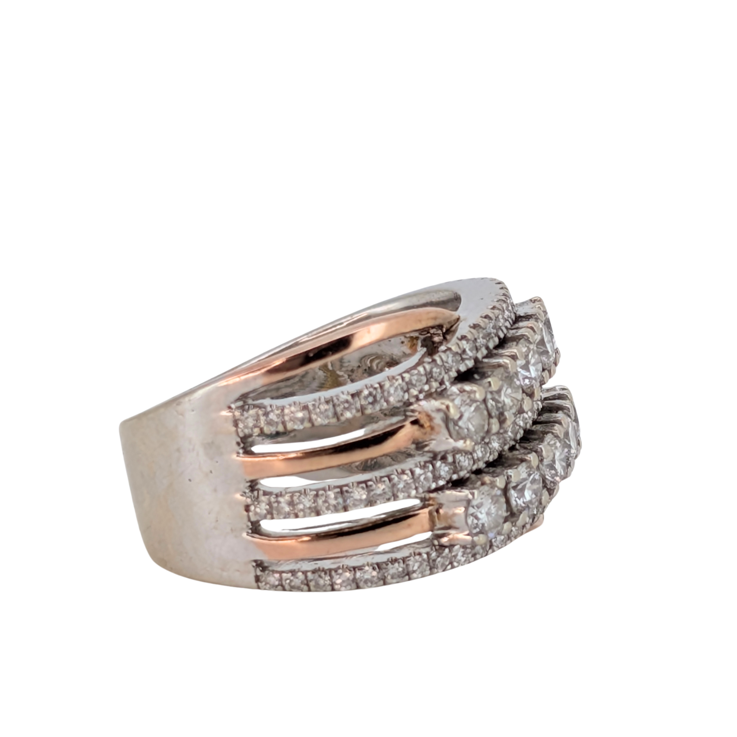 1.00Ct Natural Diamond Multi-Row Ring In 10K White And Rose Gold