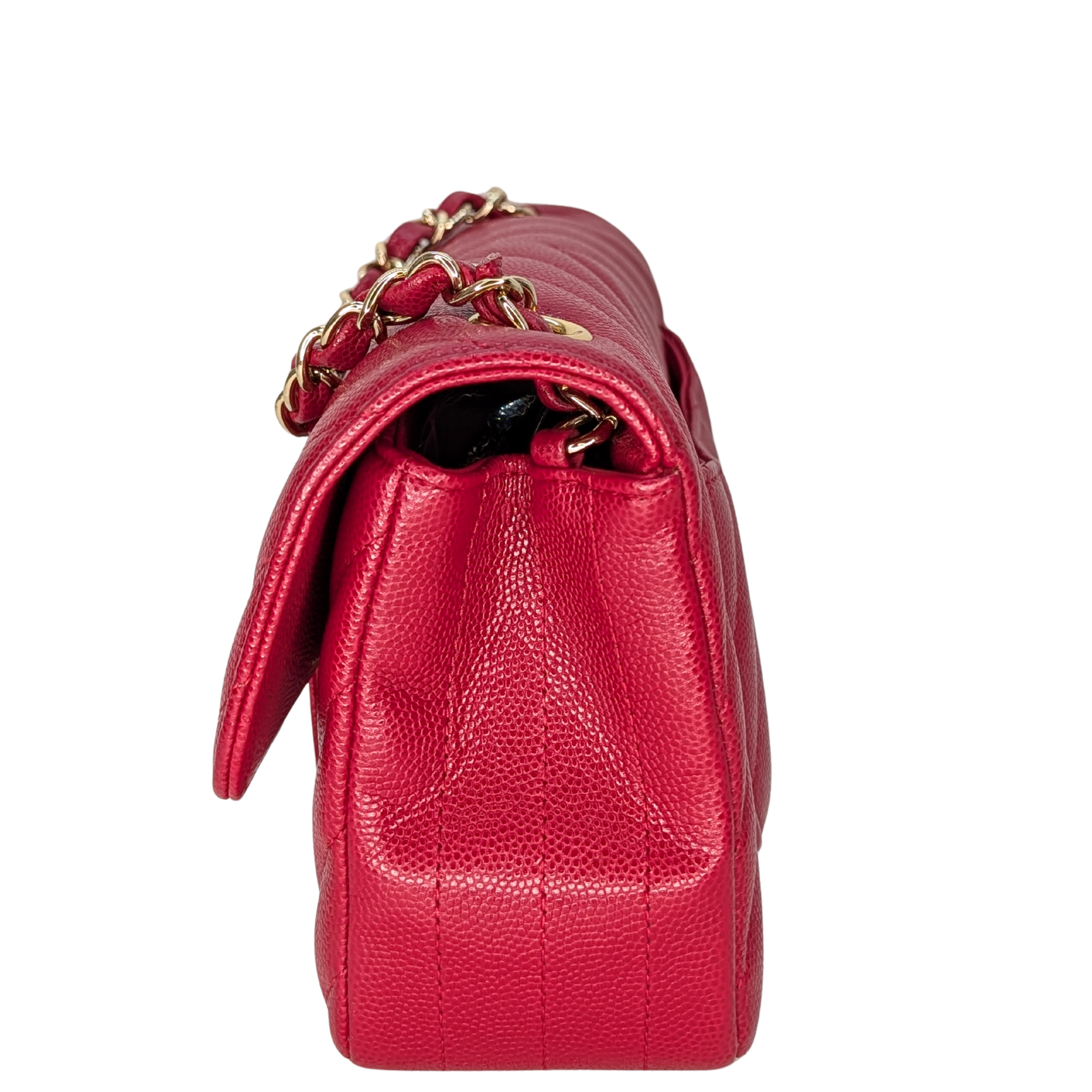 Chanel Mini Chevron Caviar Flap Bag Red