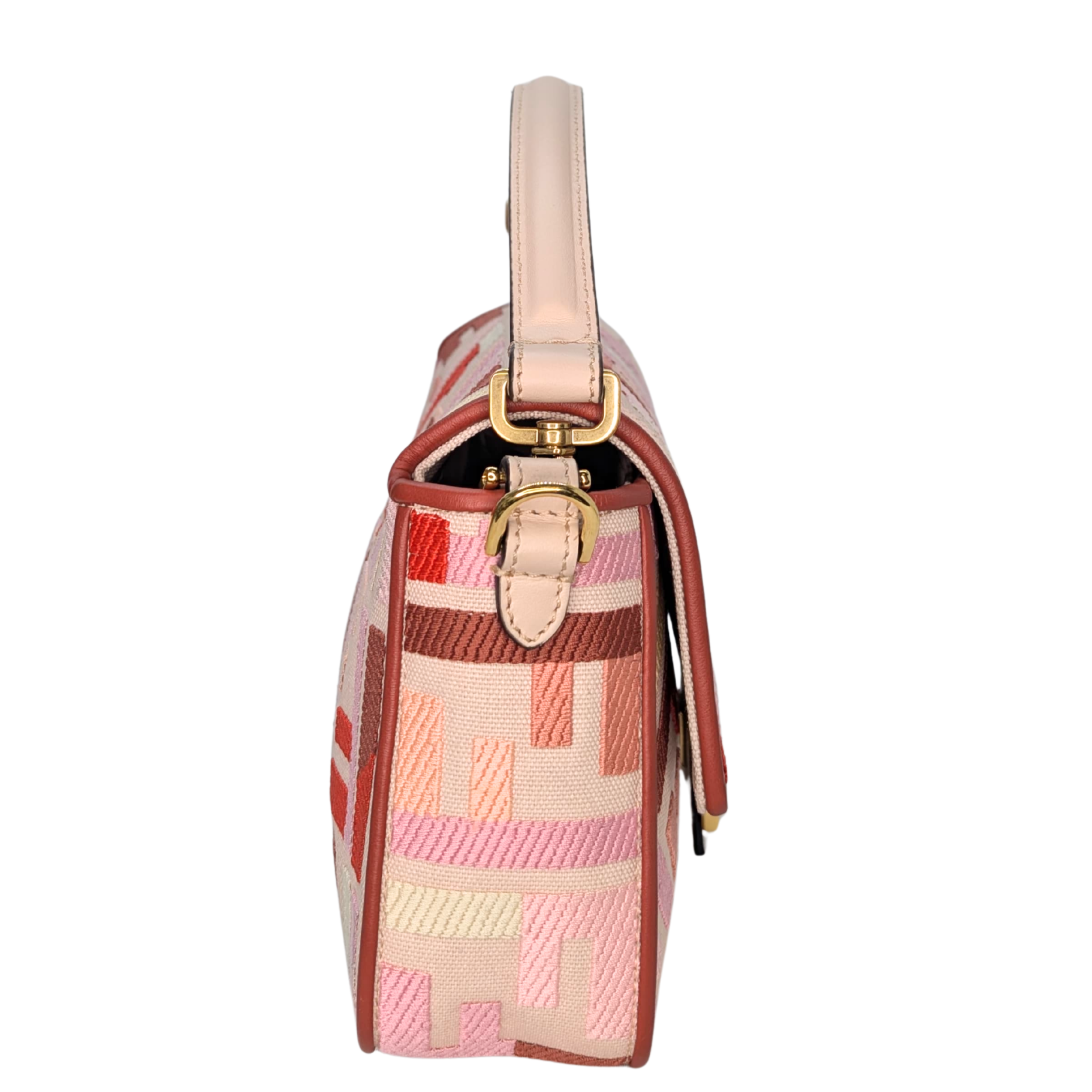 Fendi Baguette Canvas Vitello Medium FF Embroidered Rosa Quarzo Bag Multicolour