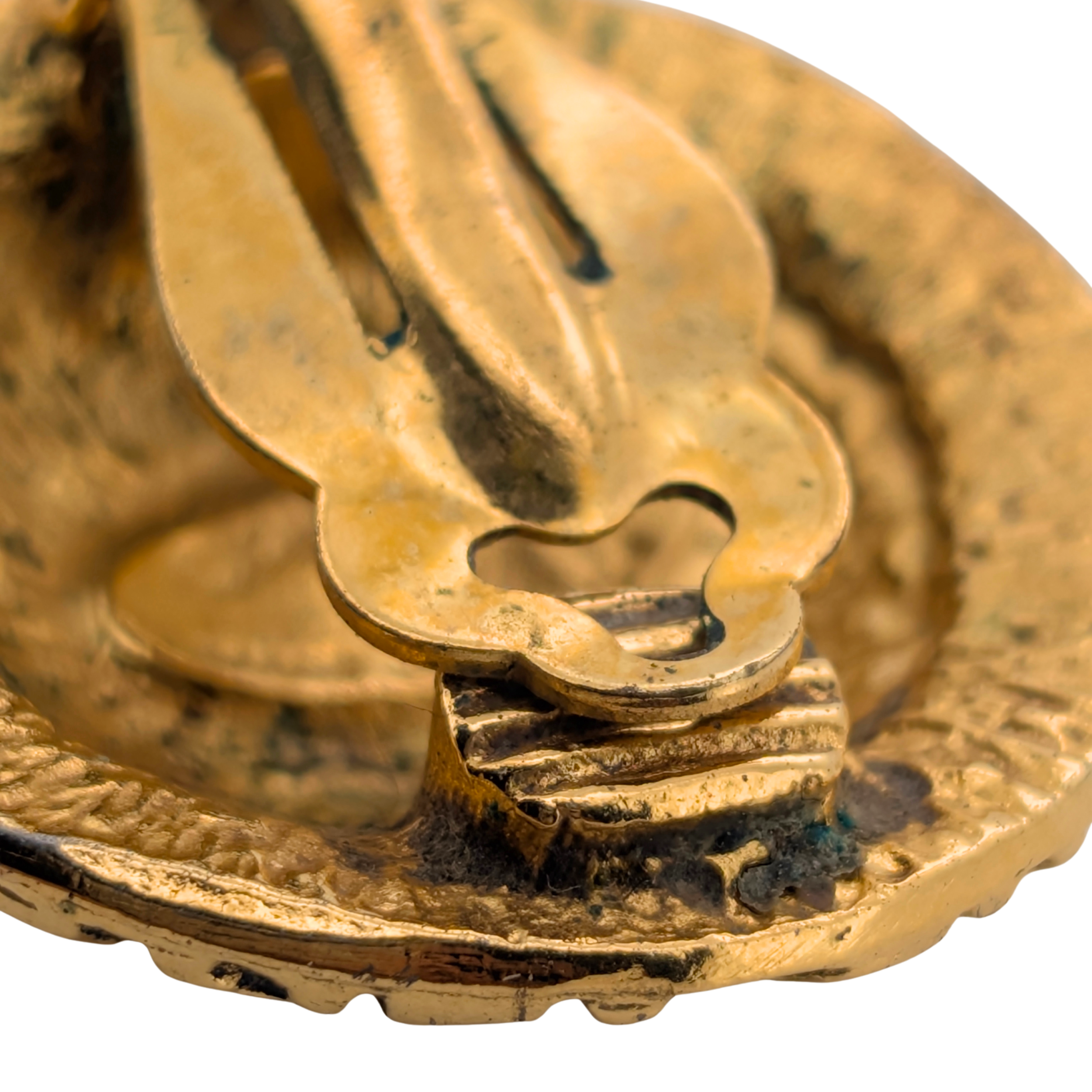 Chanel vintage CC Rue Cambon Gold Plated Clip-on Earrings