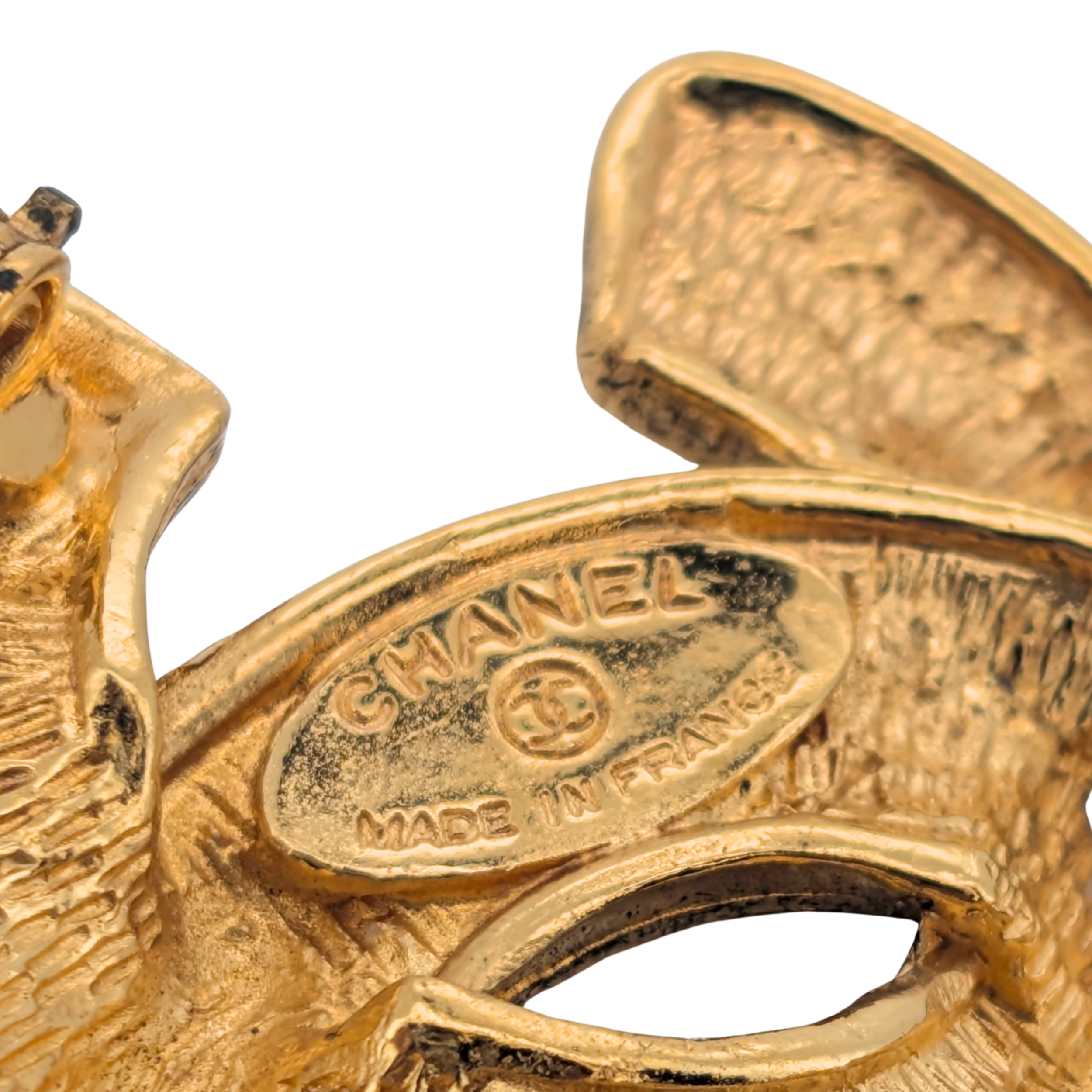 Chanel Quilted CC Brooch Pin Gold Plated