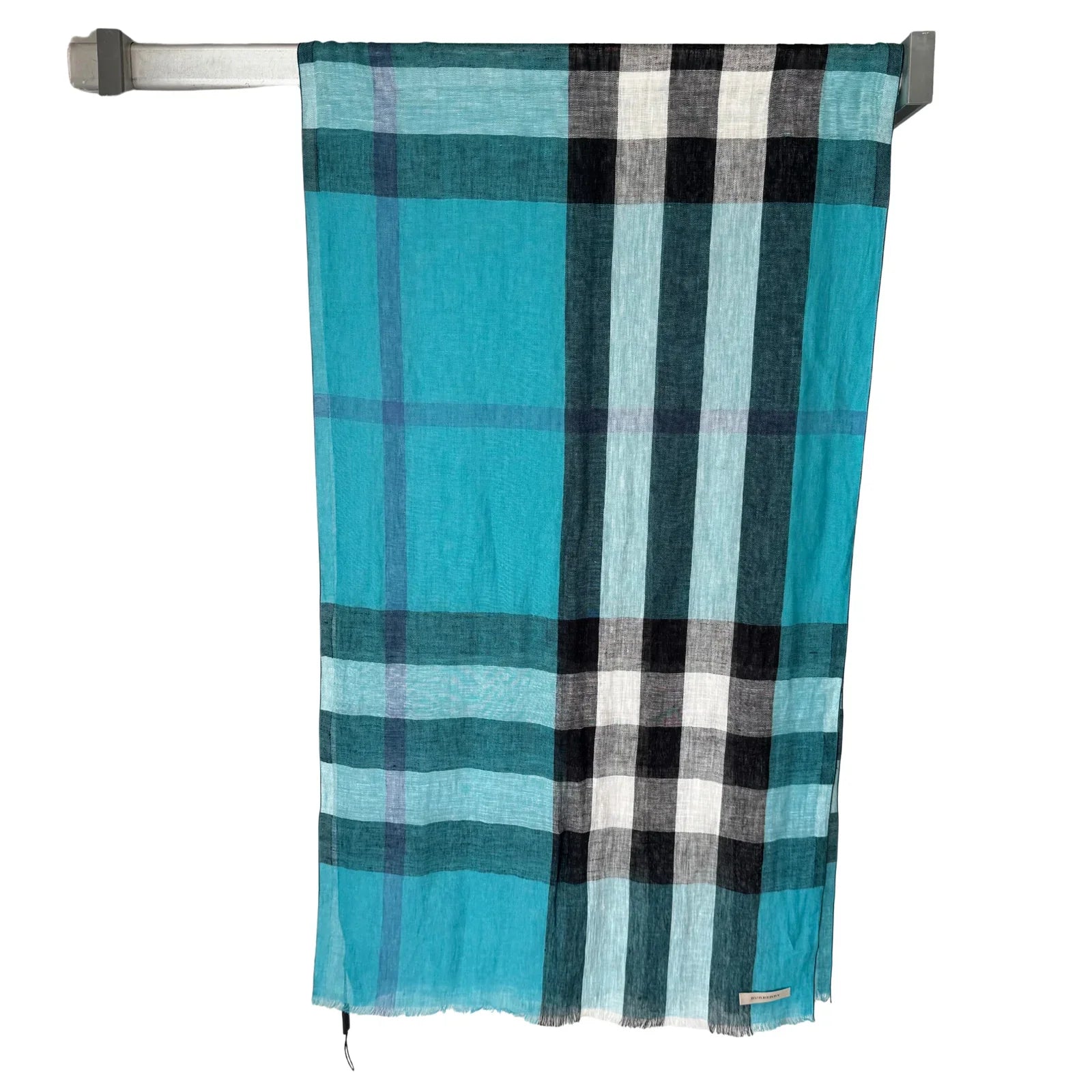 Burberry Linen Scarf Blue Check - Lost Designer