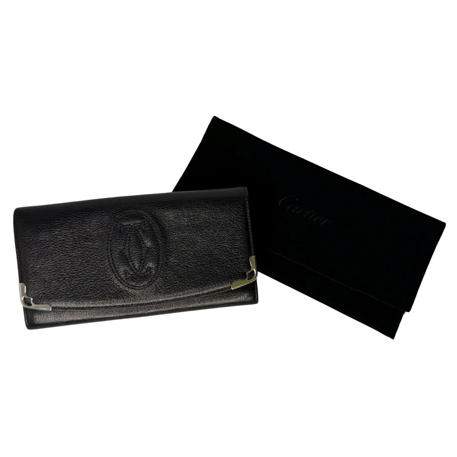 Cartier Black Leather Long Folding Wallet - Lost Designer