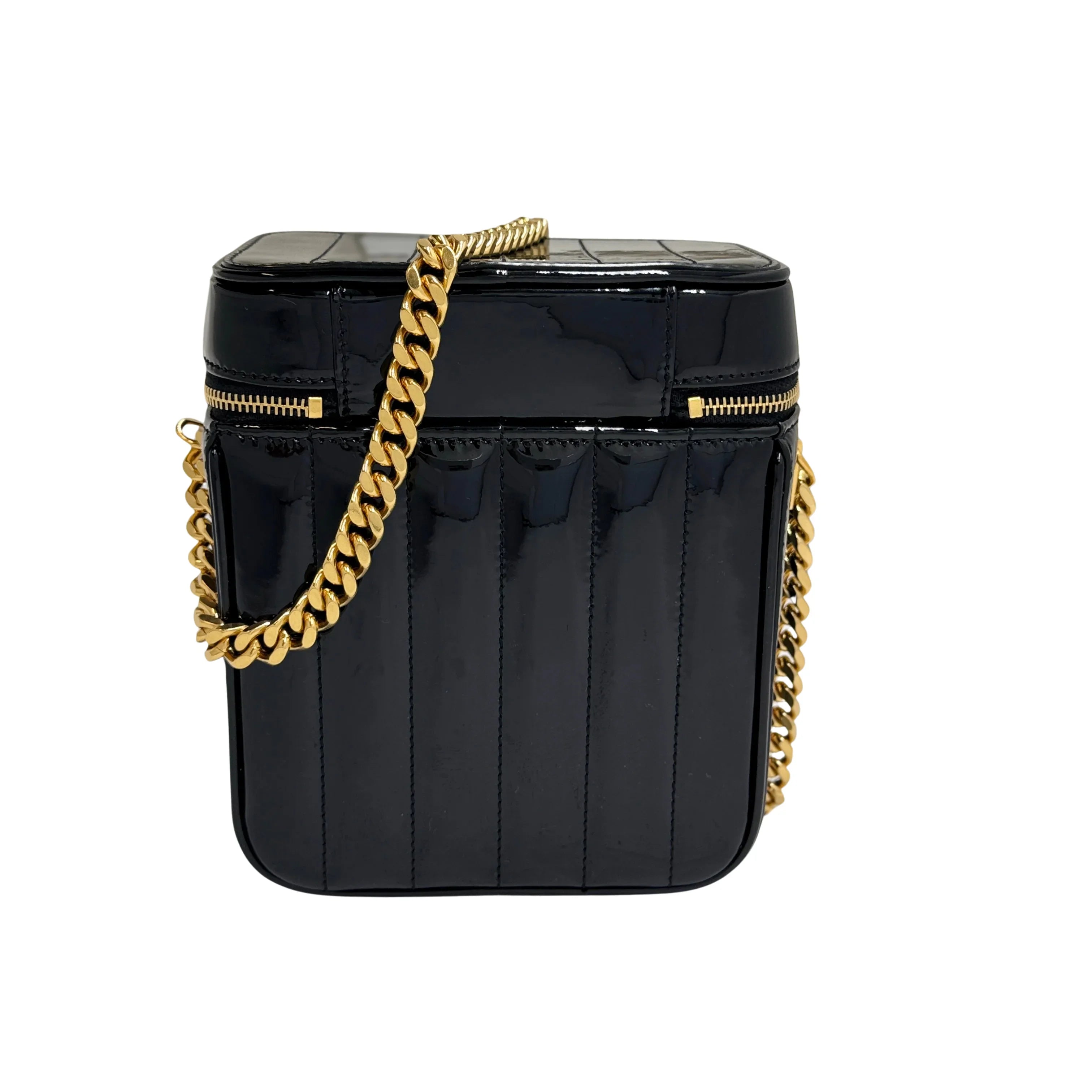 Saint Laurent Patent Matelasse Vicky Vanity Crossbody Bag Black - Lost Designer