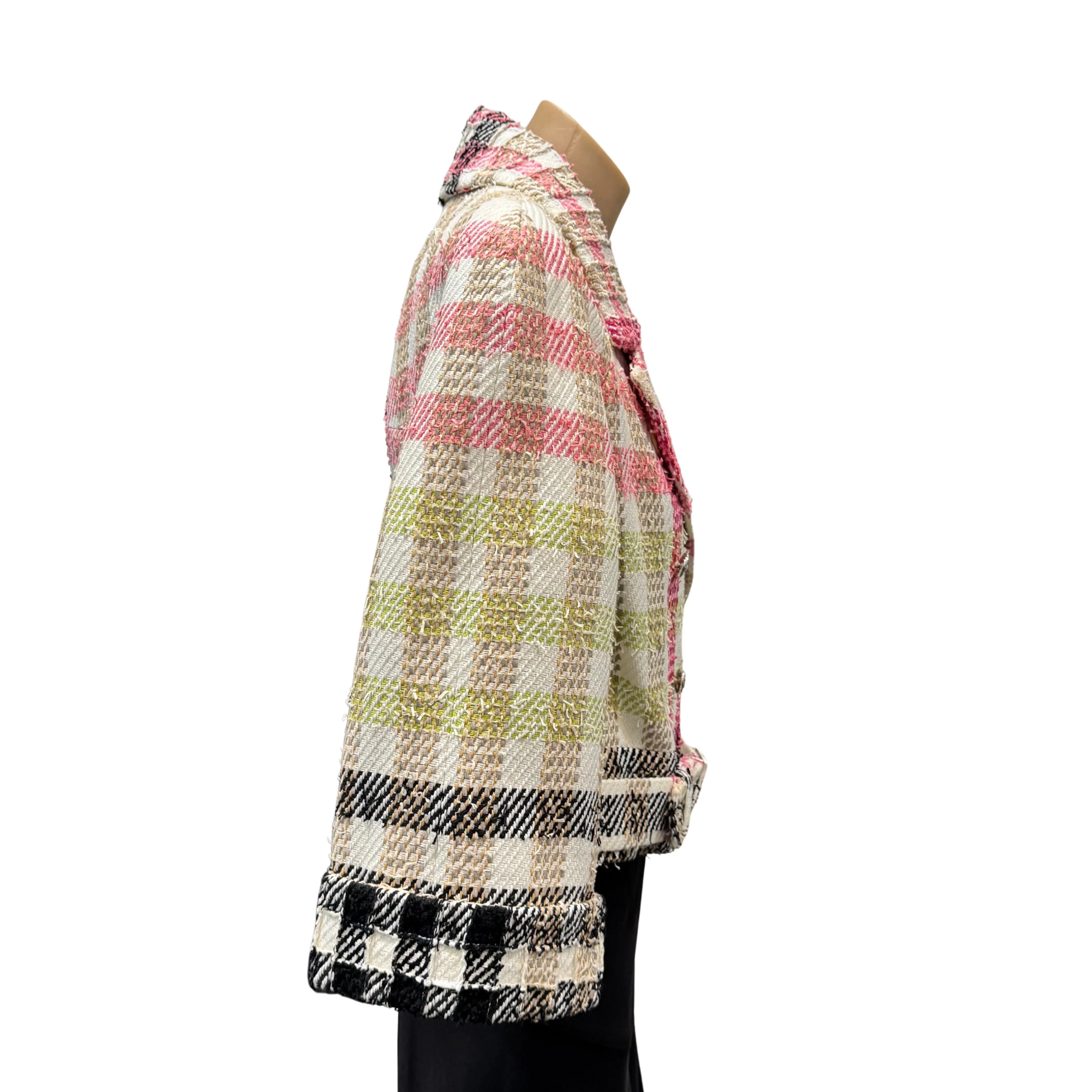 Chanel Multicolor Checked Tweed Cropped Belted Jacket size 40 - Lost Designer
