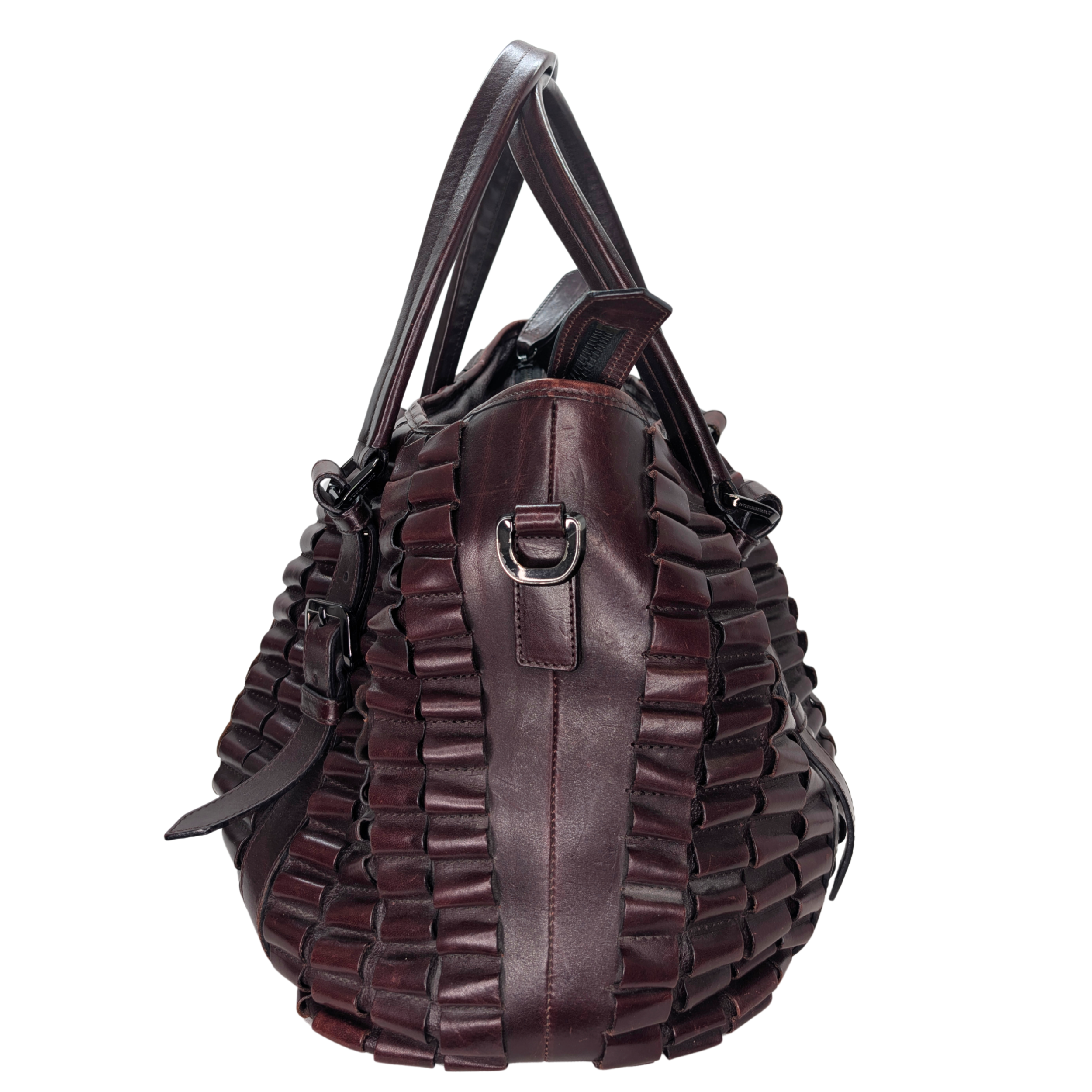Burberry Leather Cartridge Pleat Tote Bag Burgundy