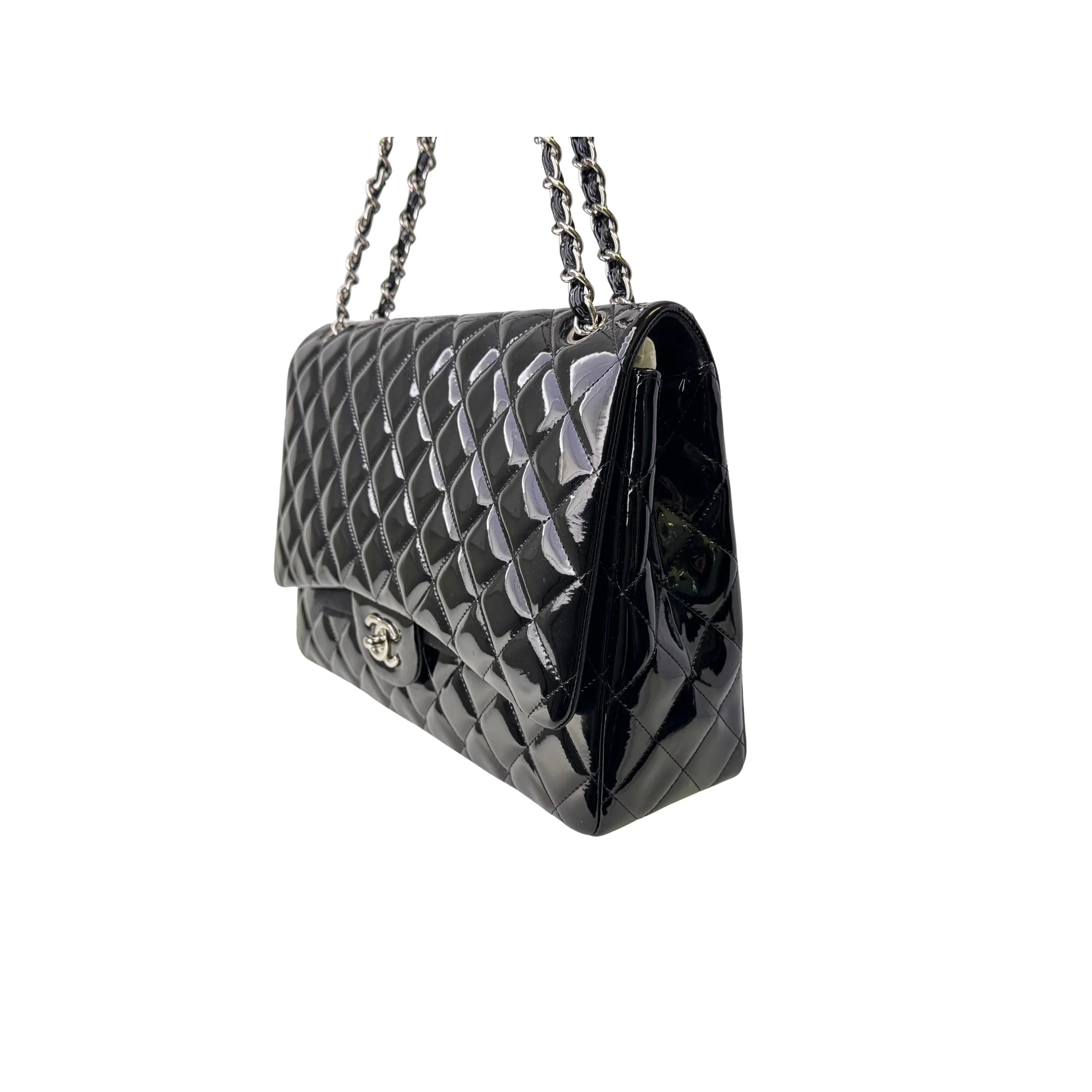 Chanel Maxi Flap Patent Leather Bag Black - Lost Designer