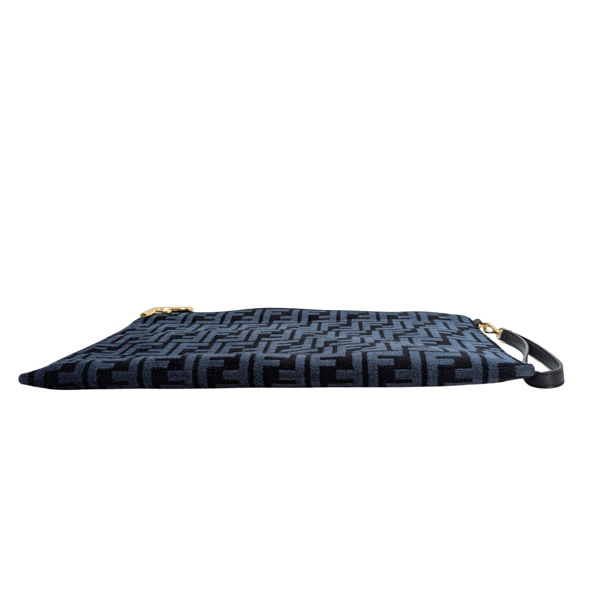 Fendi FF Jacquard Velvet Clutch Bag Navy Blue