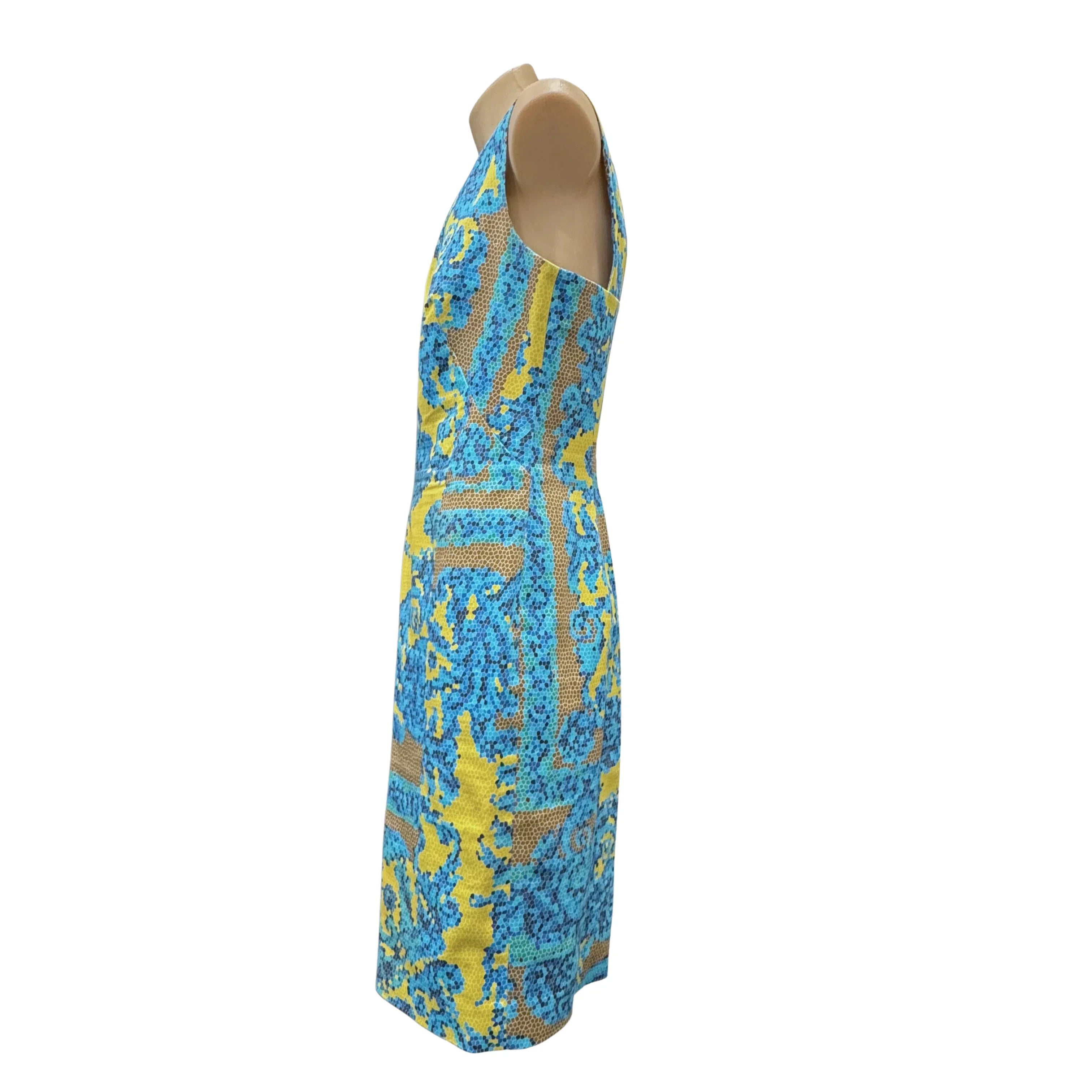 Versace Yellow x Blue Baroque Print Sleeveless Sheath Dress Size 42 - Lost Designer