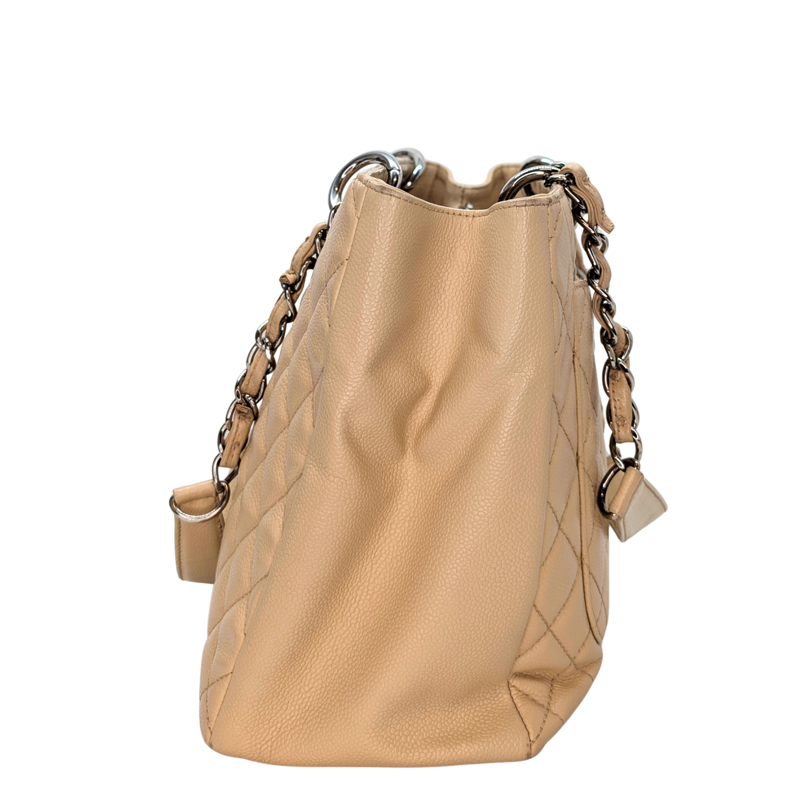 Chanel Quilted Caviar Grand Shopping Tote Beige