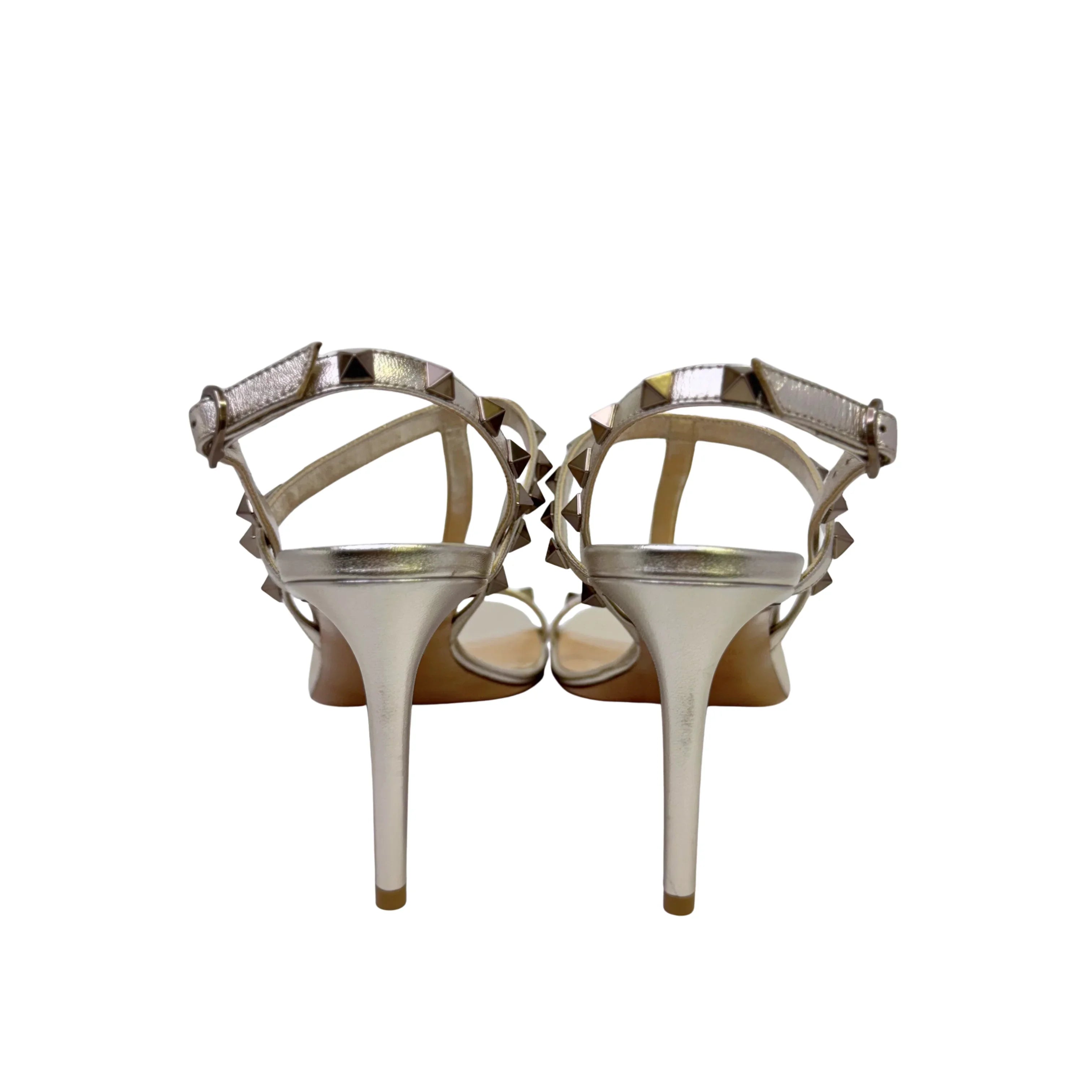 Valentino Metallic Nappa Rockstud T-Strap Slingback Sandals Heels, 39 - Lost Designer