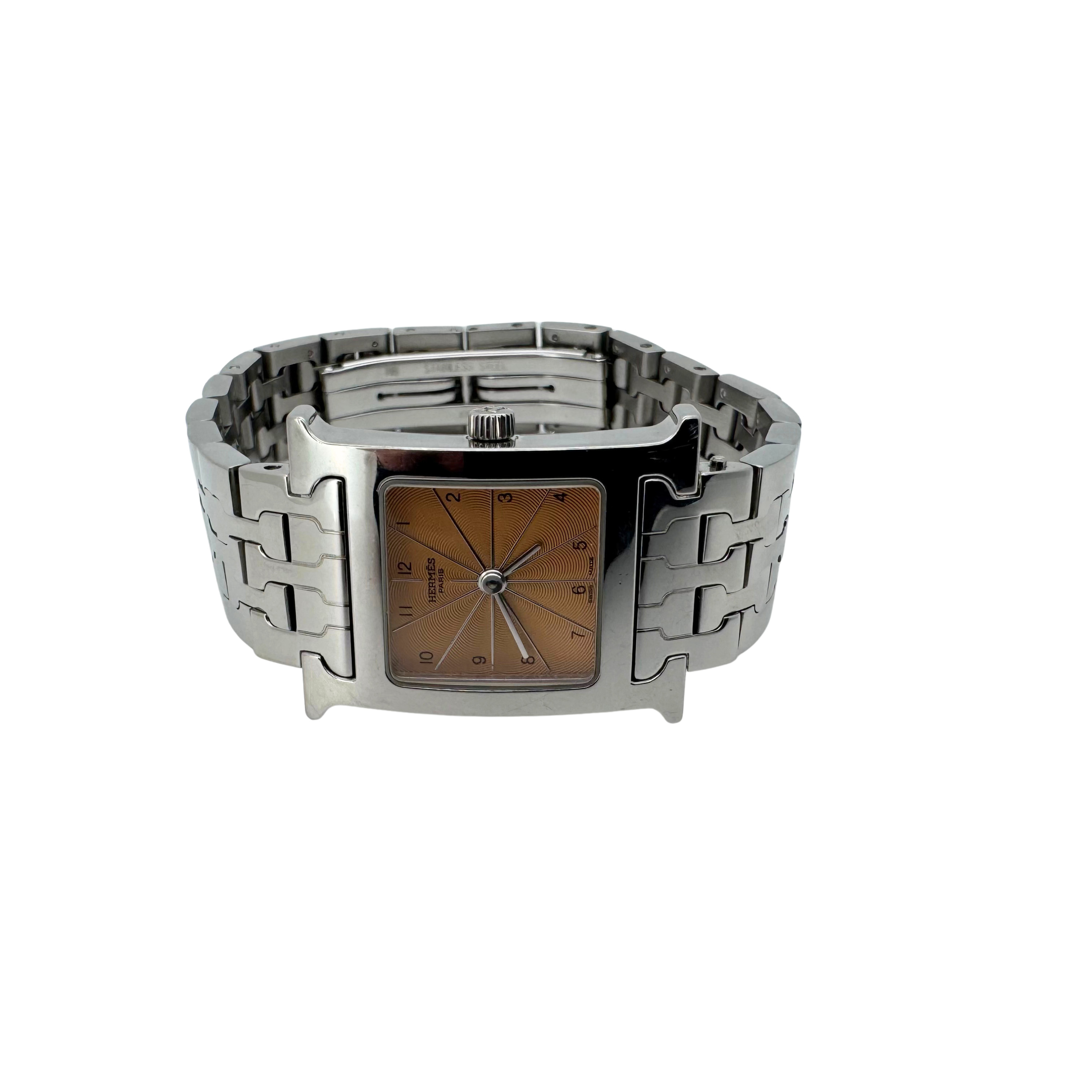 Hermes Heure H HH1.210 Watch stainless steel orange/pink guilloché dial