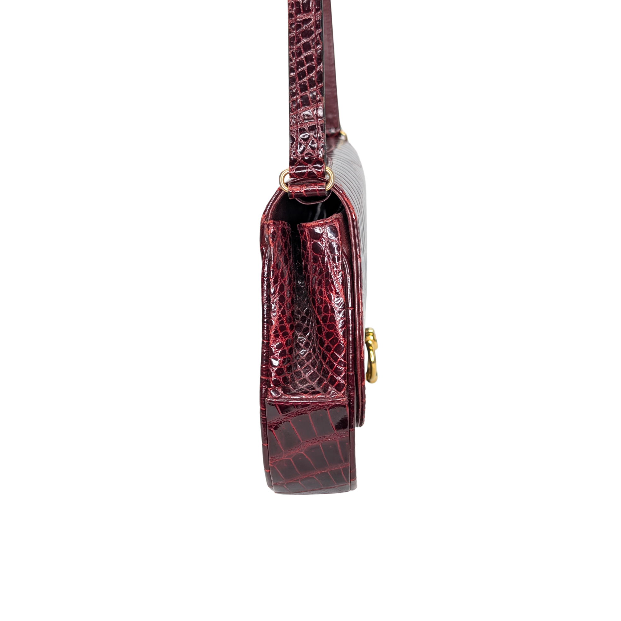 Gucci Vintage Crocodile Shoulder Bag Burgundy
