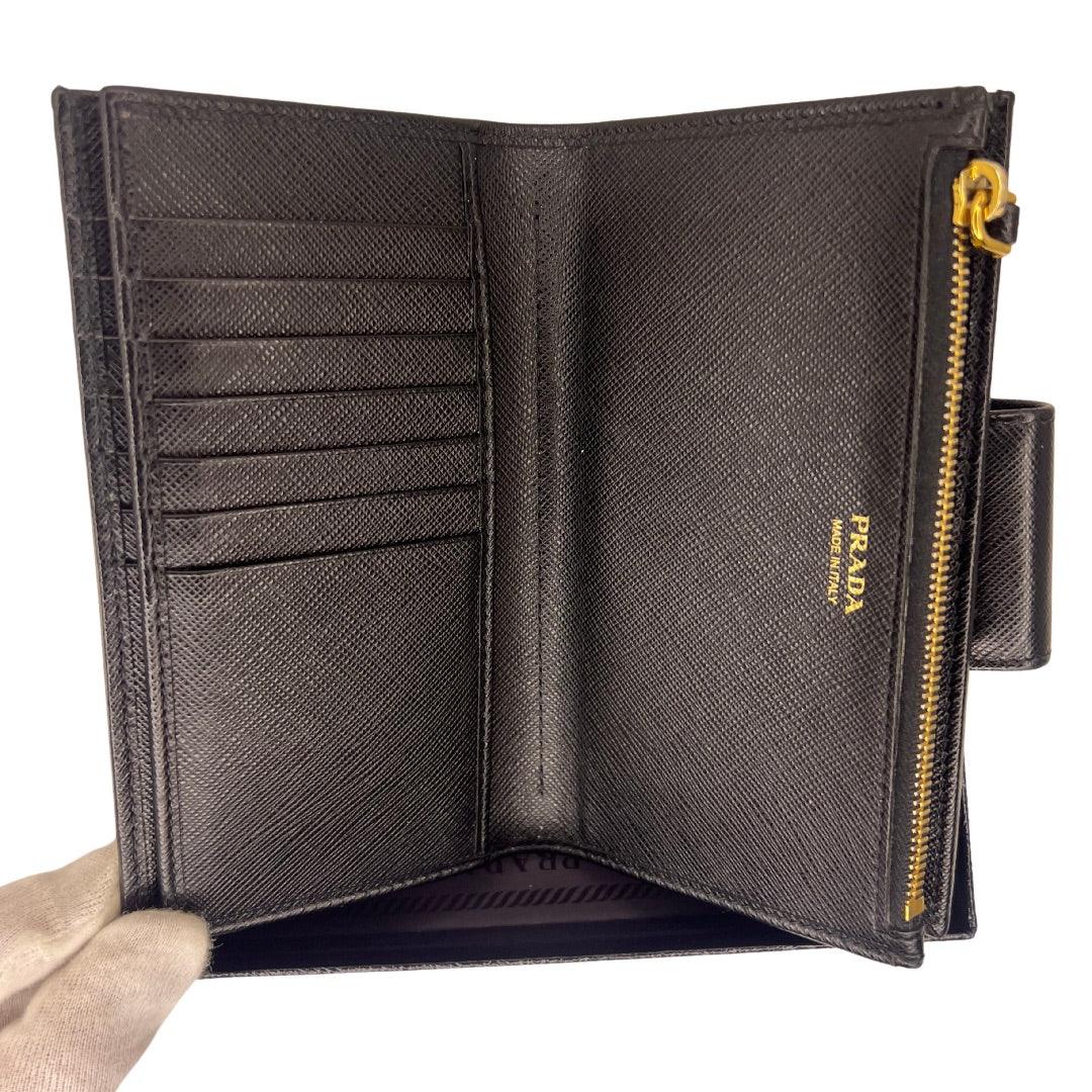 Prada Saffiano Metal Leather Continental Wallet Black - Lost Designer