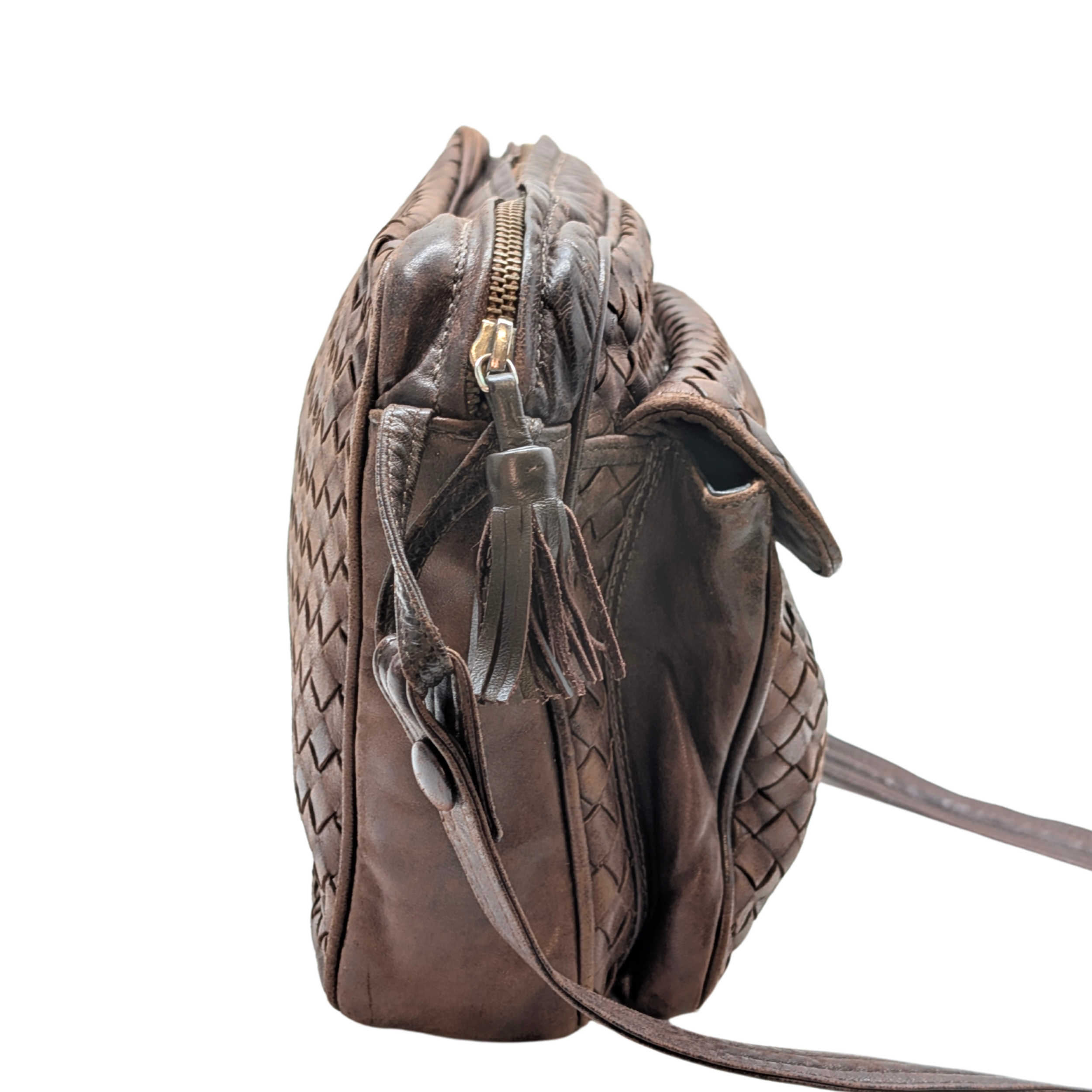 Bottega Veneta Intrecciato Leather Crossbody Bag Brown